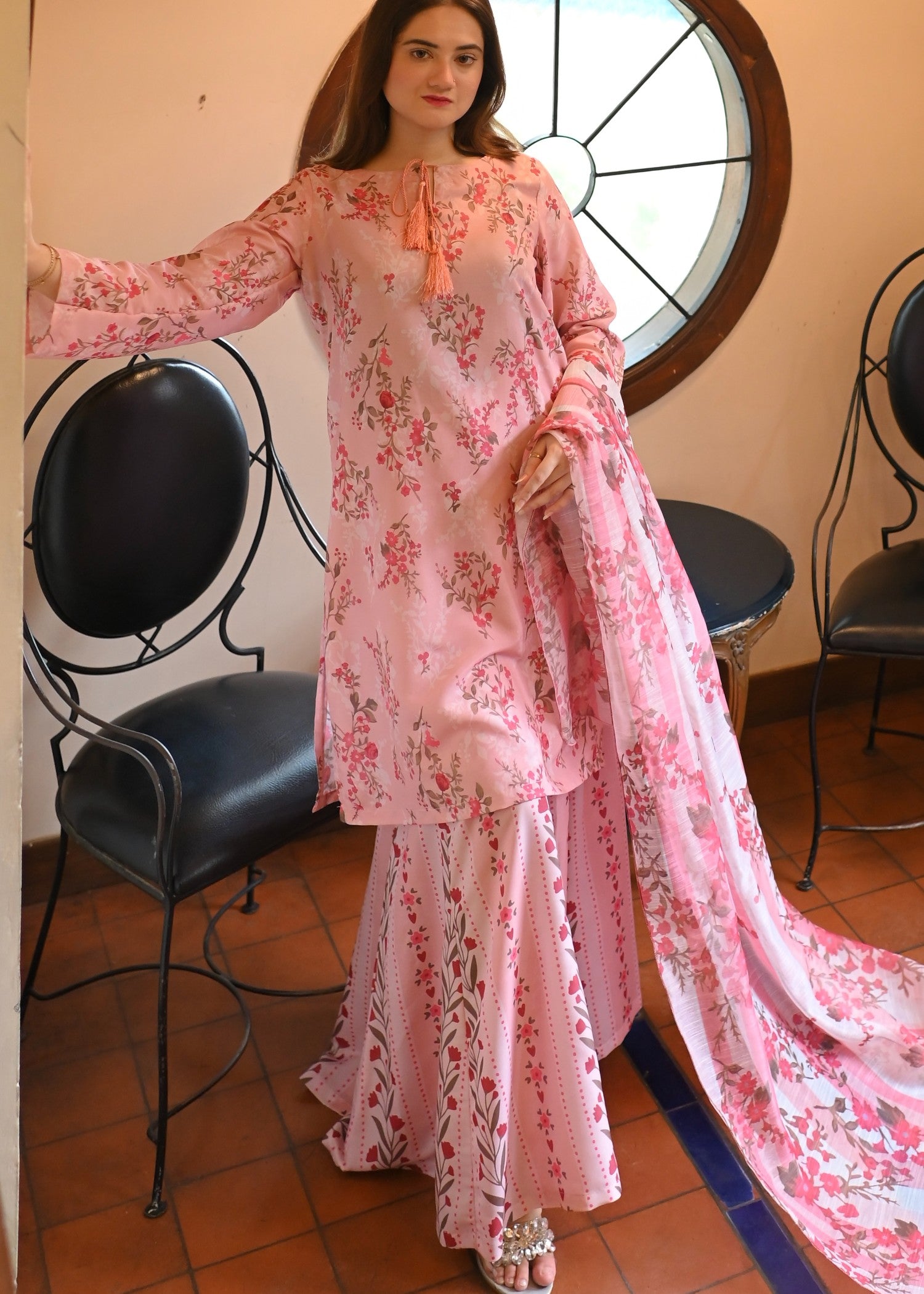 swiss lawn Sharara in Baby pink