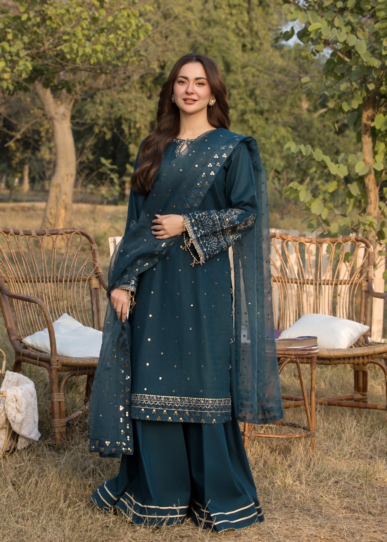 cotton dobby Sharara in Teal
