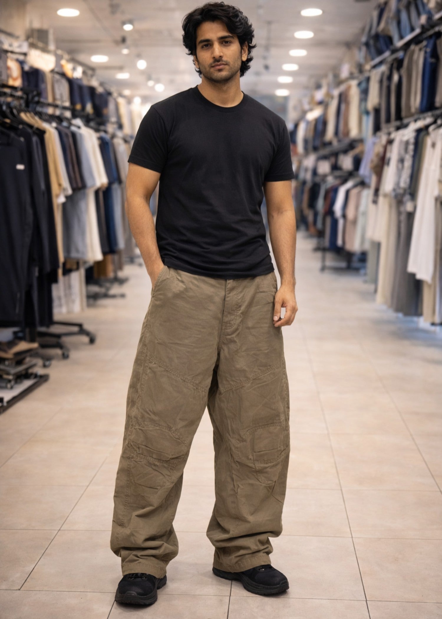 twill cotton Pants in Umber brown