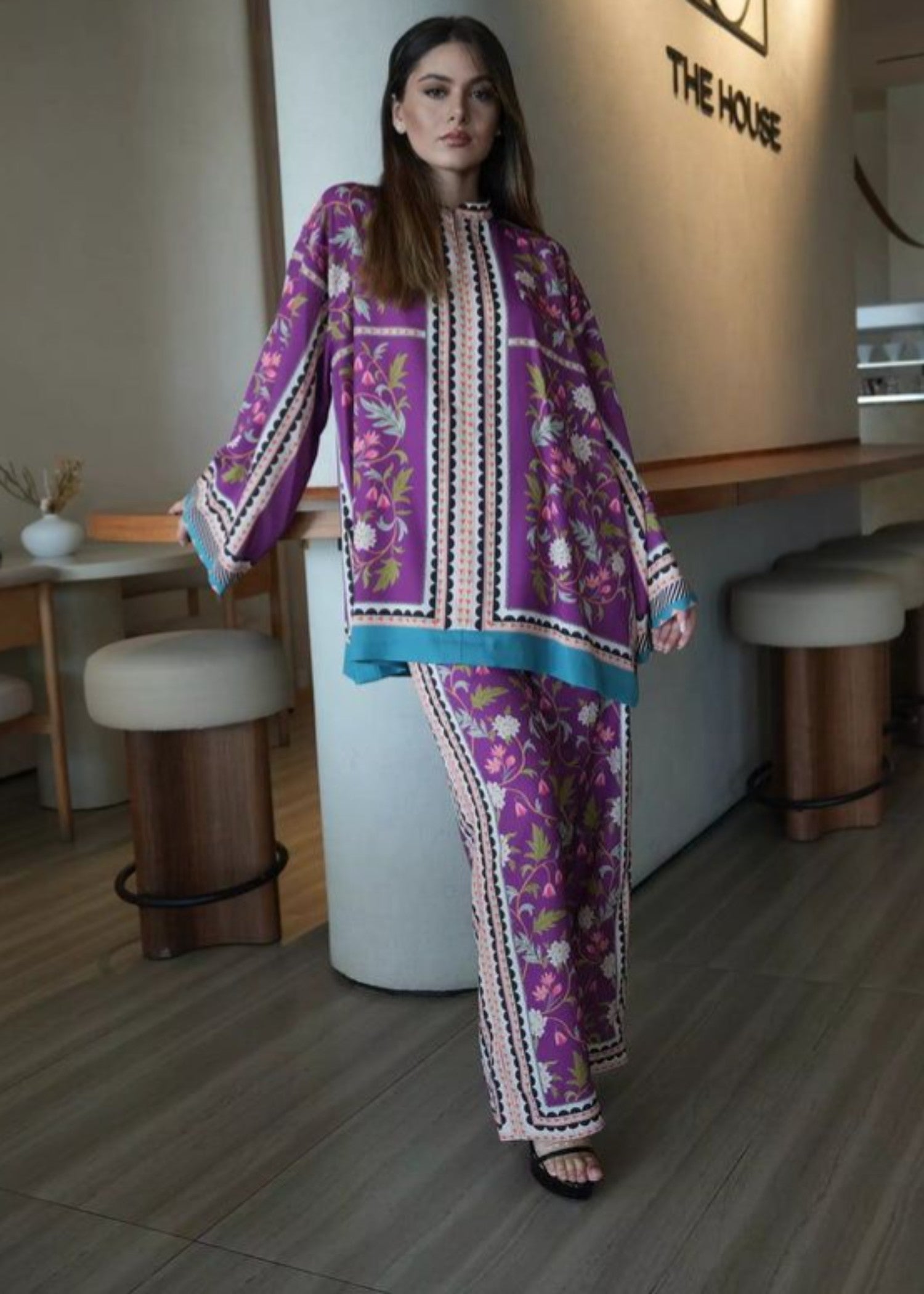 poly lawn Co Ord Sets in Purple heart