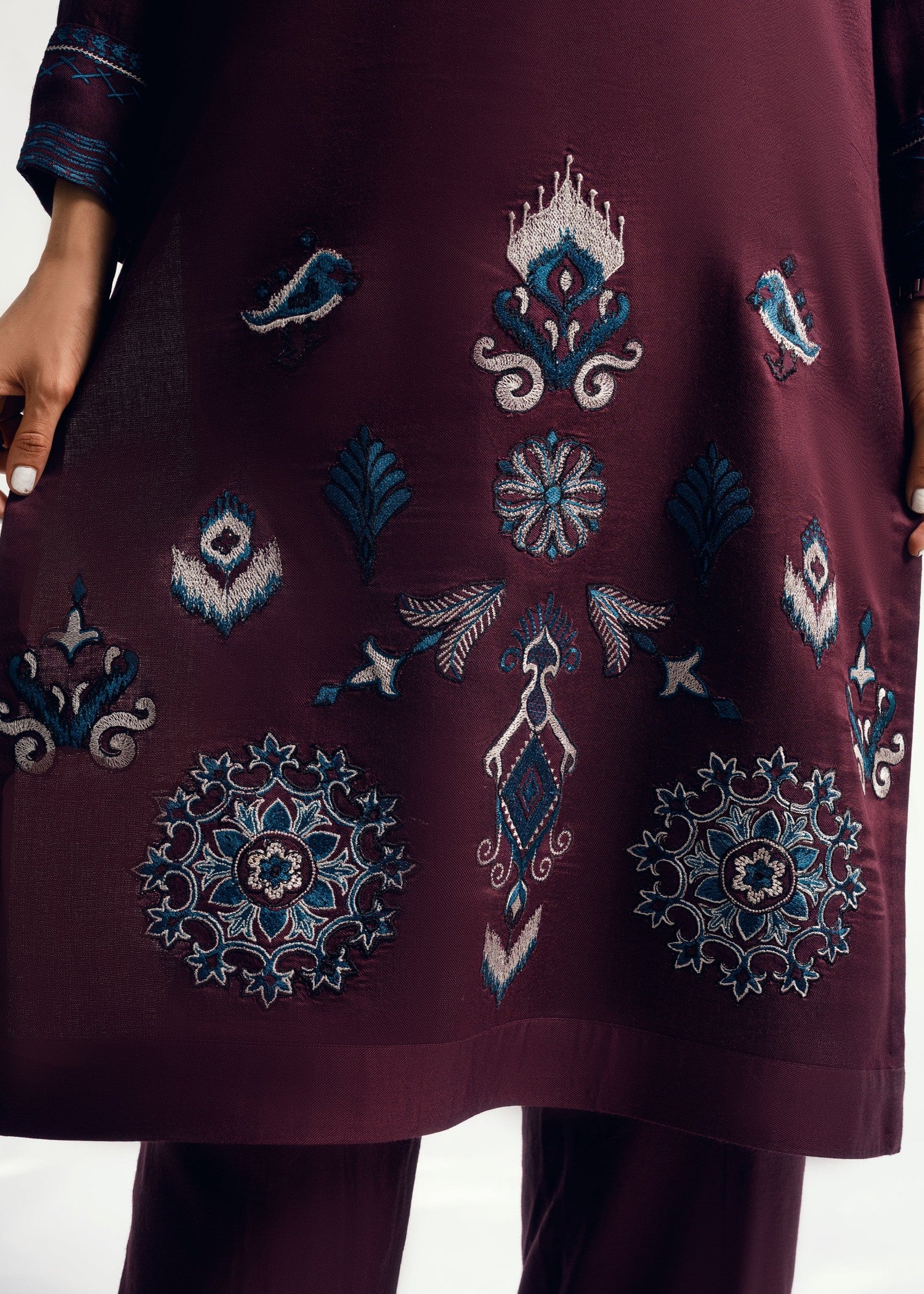 twill viscose Kurta Set in Burgundy