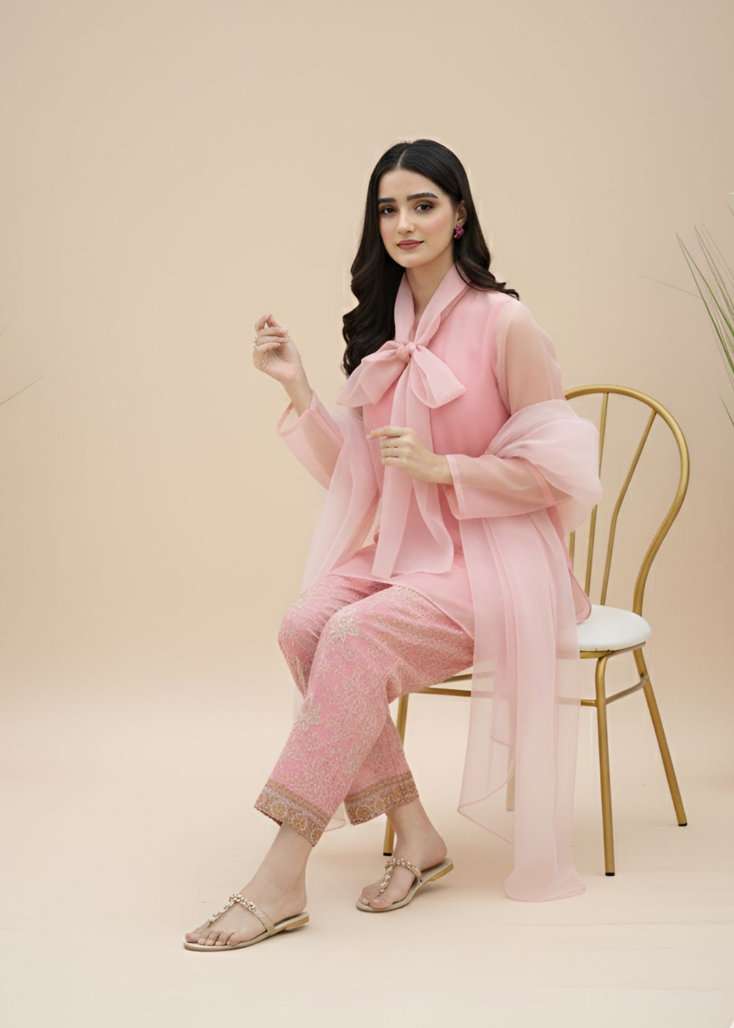 organza Short Frock in Pink