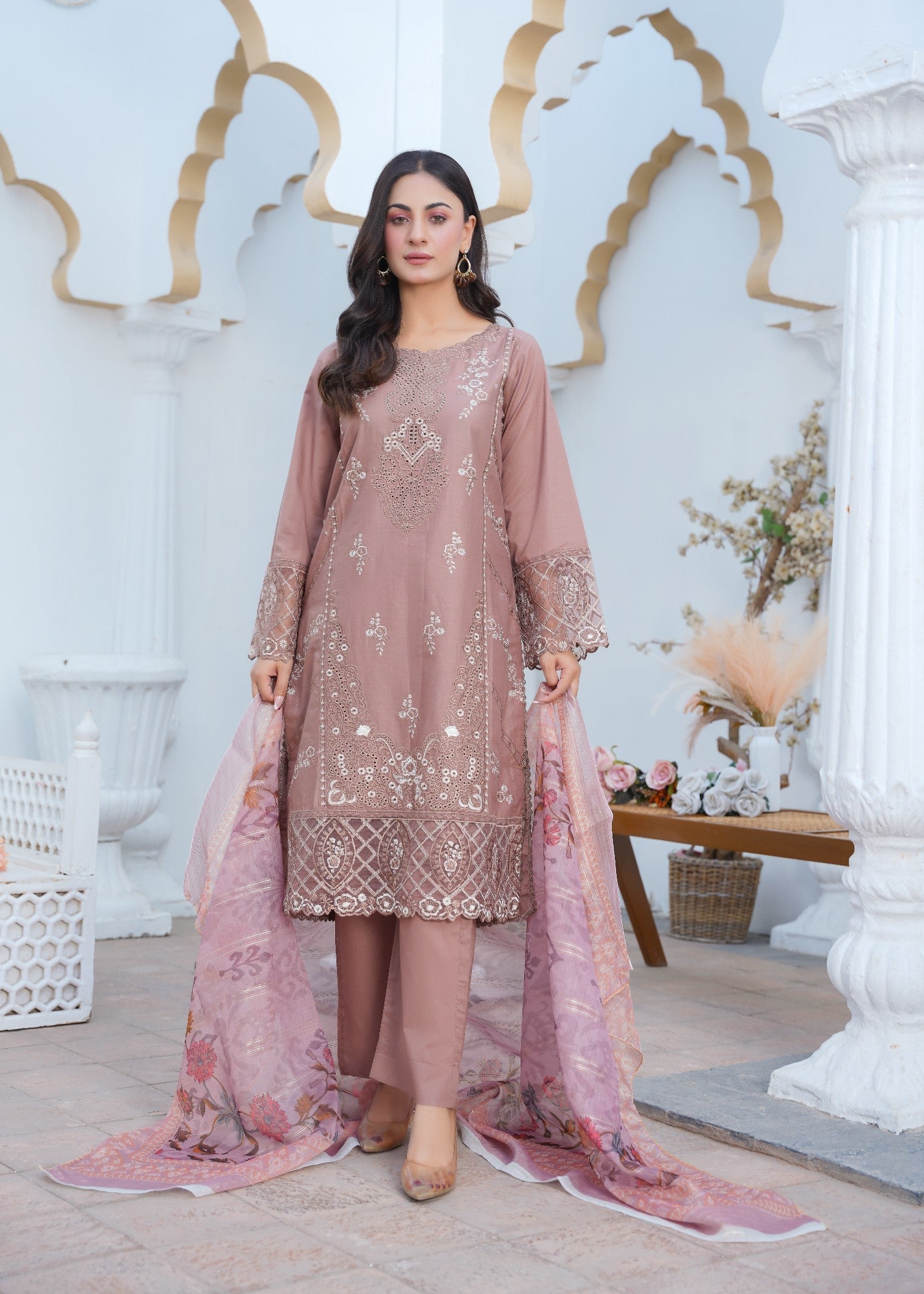 cotton Kurta Set in Tea rose pink