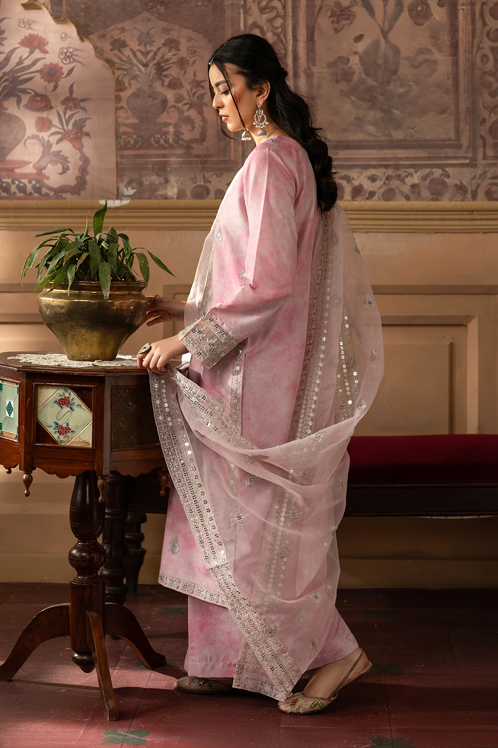 silk finish lawn Kurta Set in Cherry blossom pink