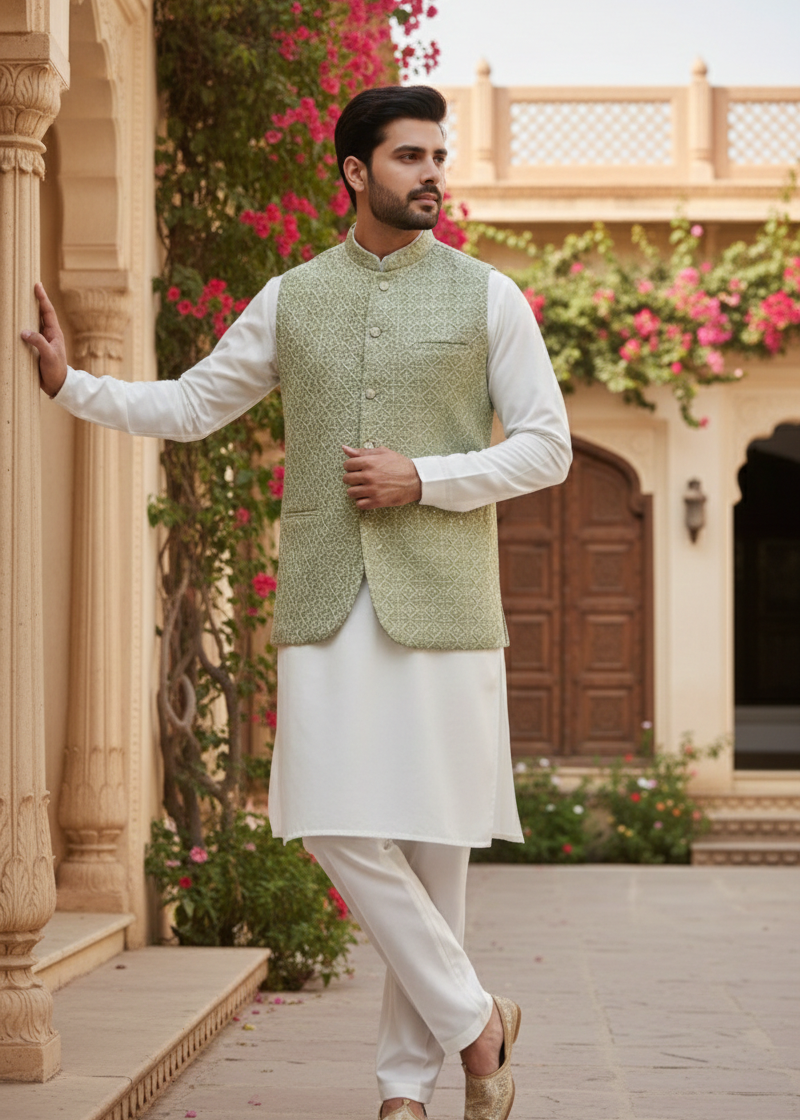 silk Waistcoat in Apple green