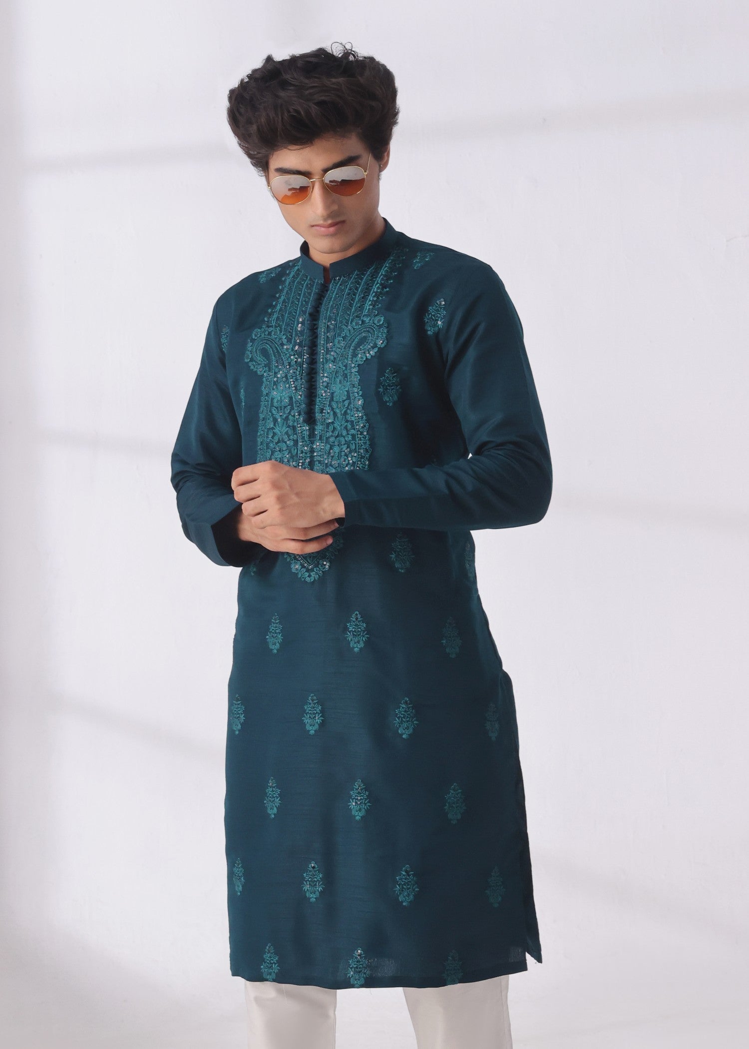 raw silk Kurta in Teal