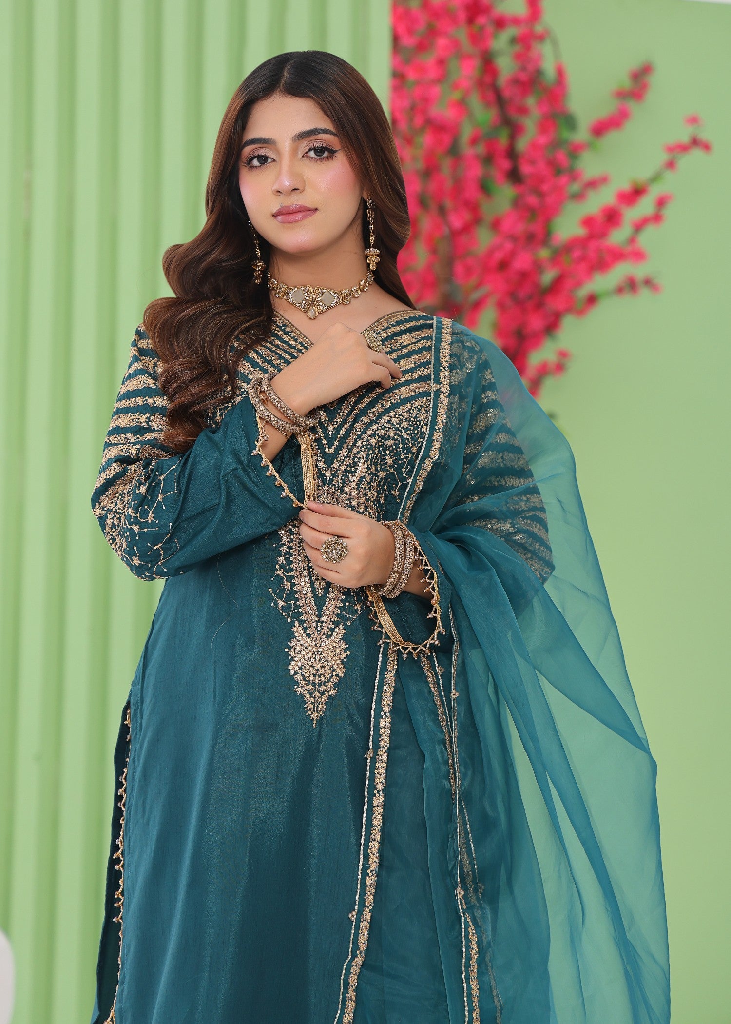 raw silk Kurta Set in Sea green