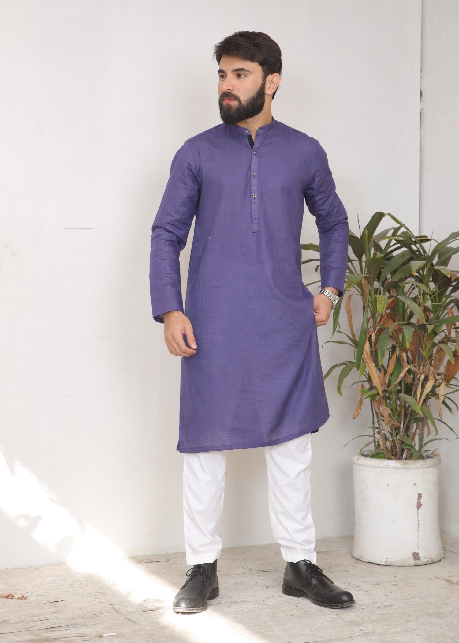 khaddar Kurta in Purple