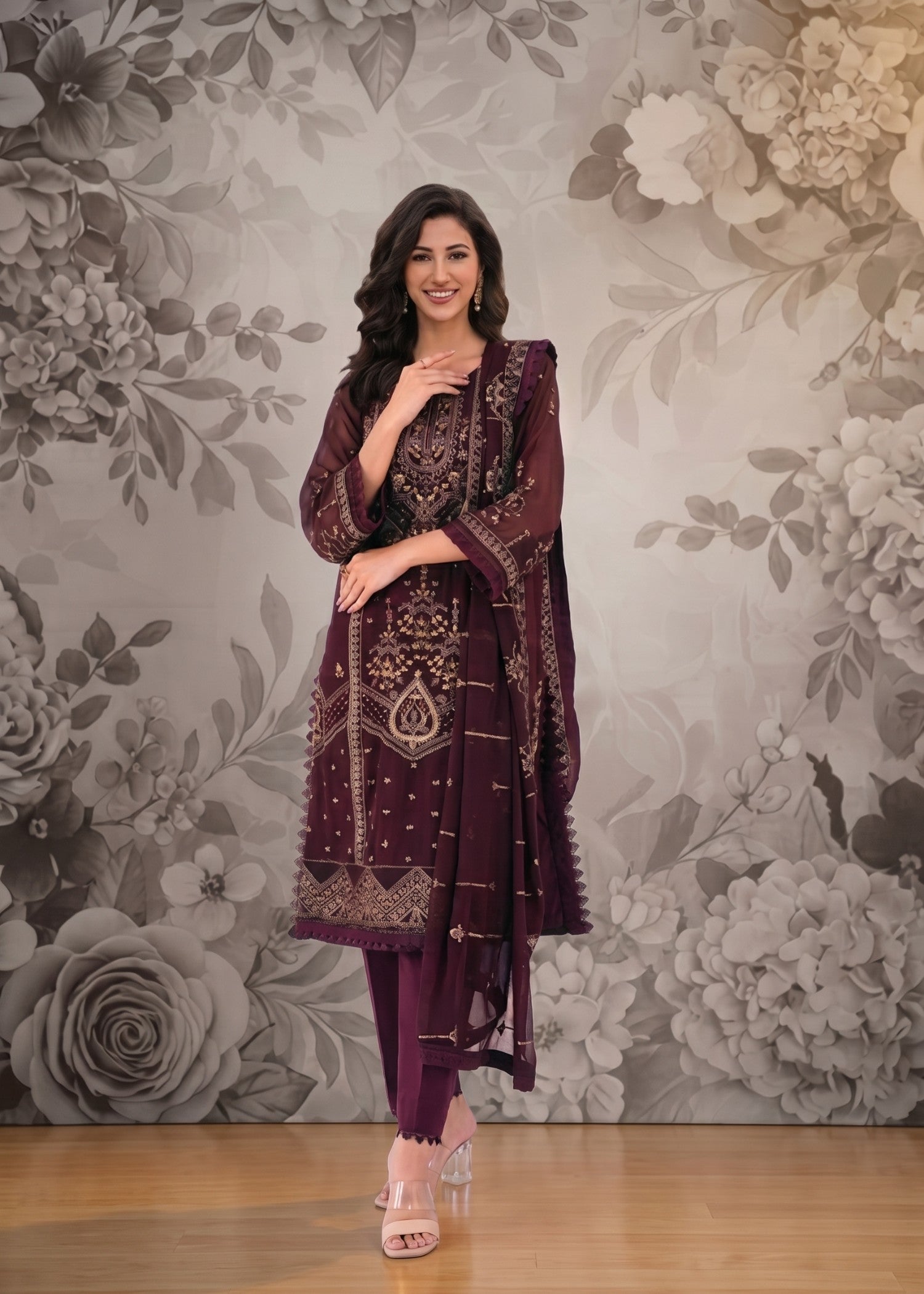 chiffon Unstitched in Purple