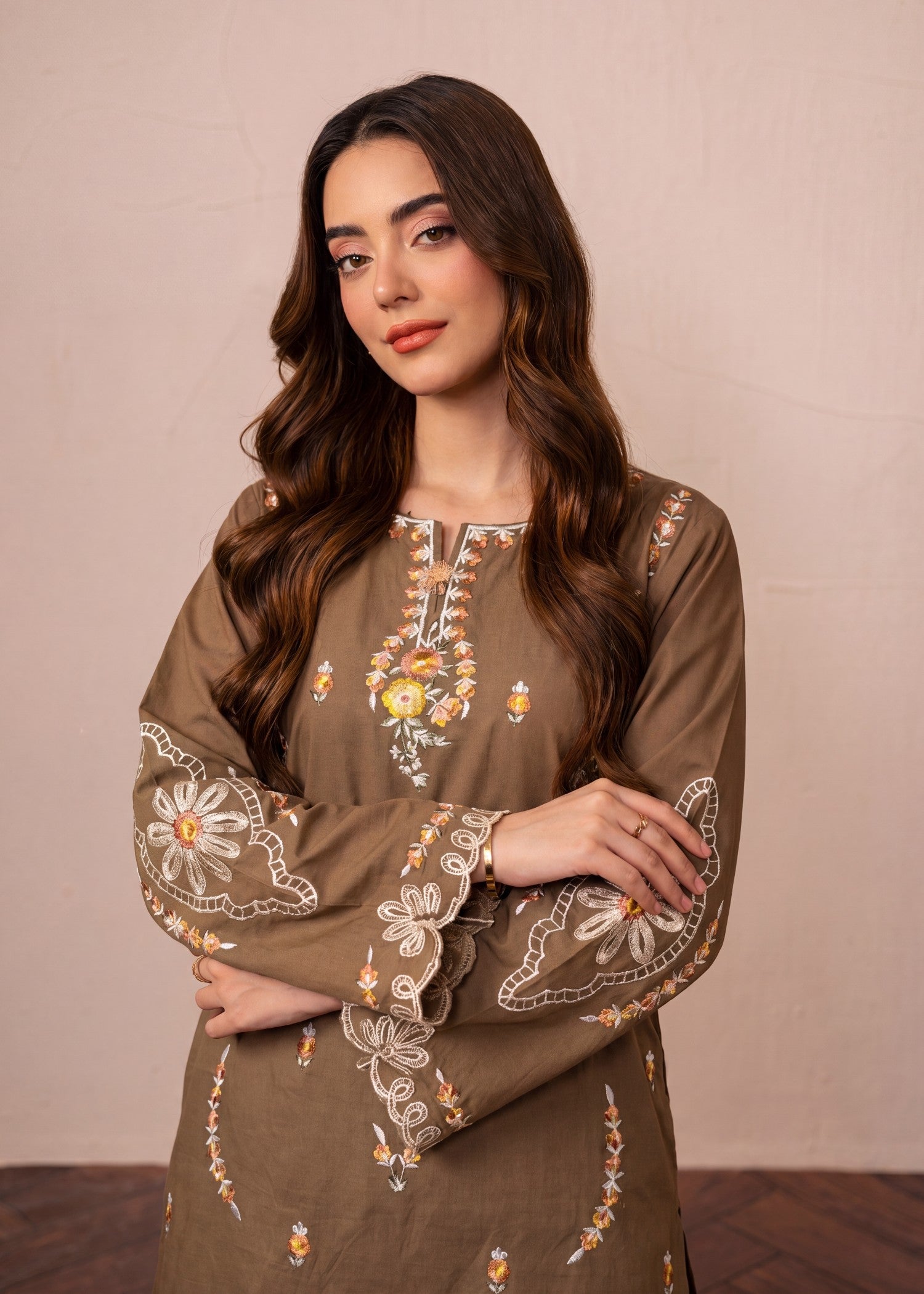 lawn Kurta Set in Camel brown