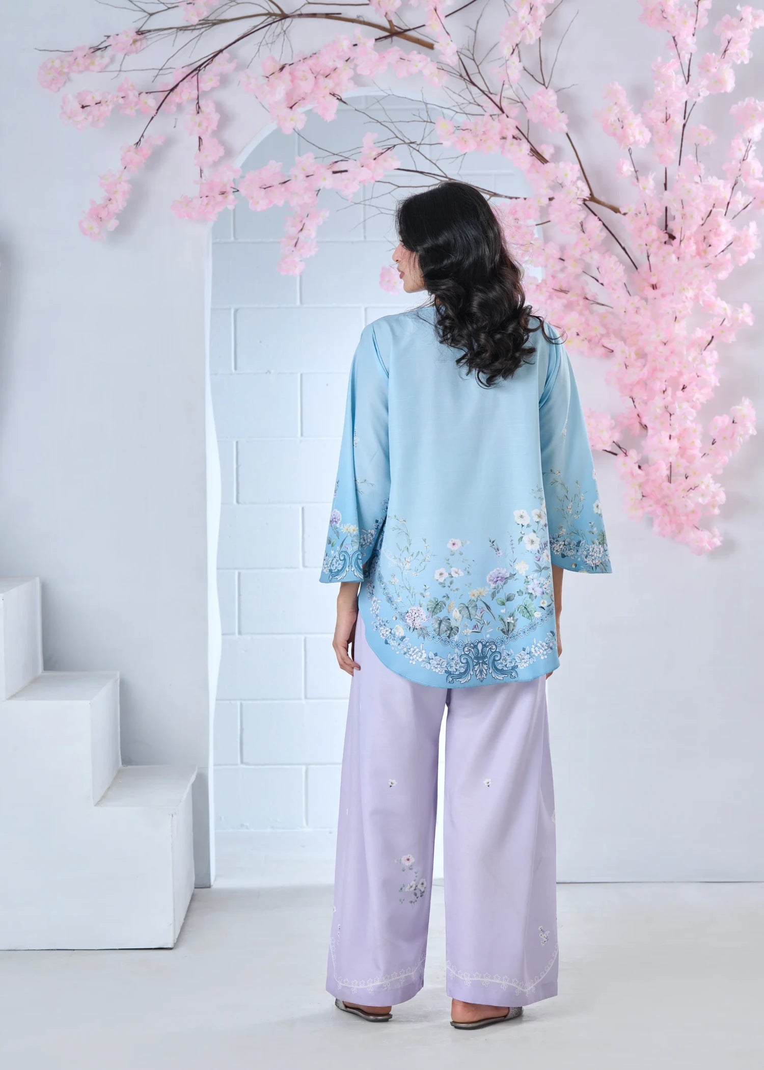 raw silk Kurta Set in Lilac, light blue