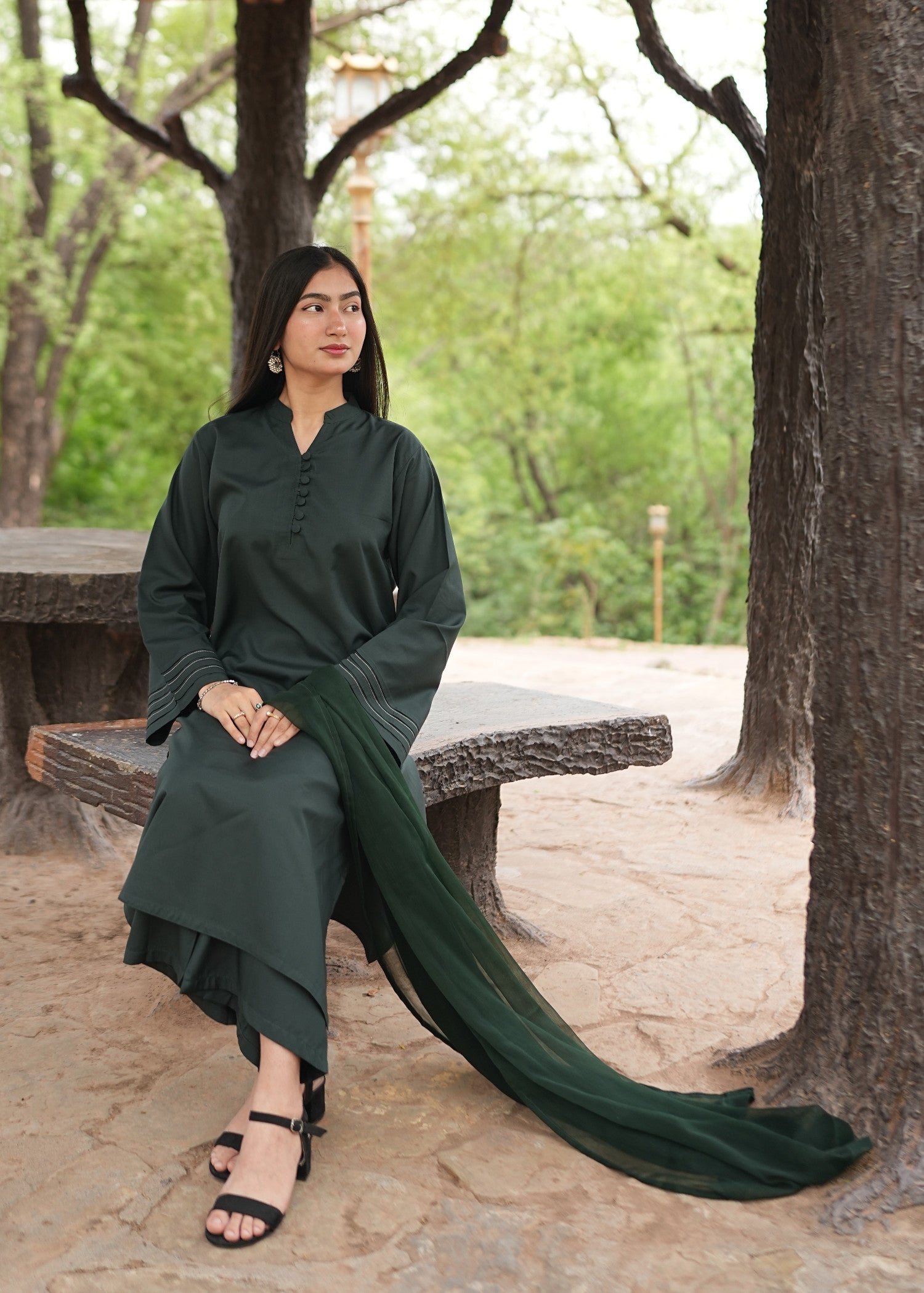 wash & wear Kurta Set in Bottle green