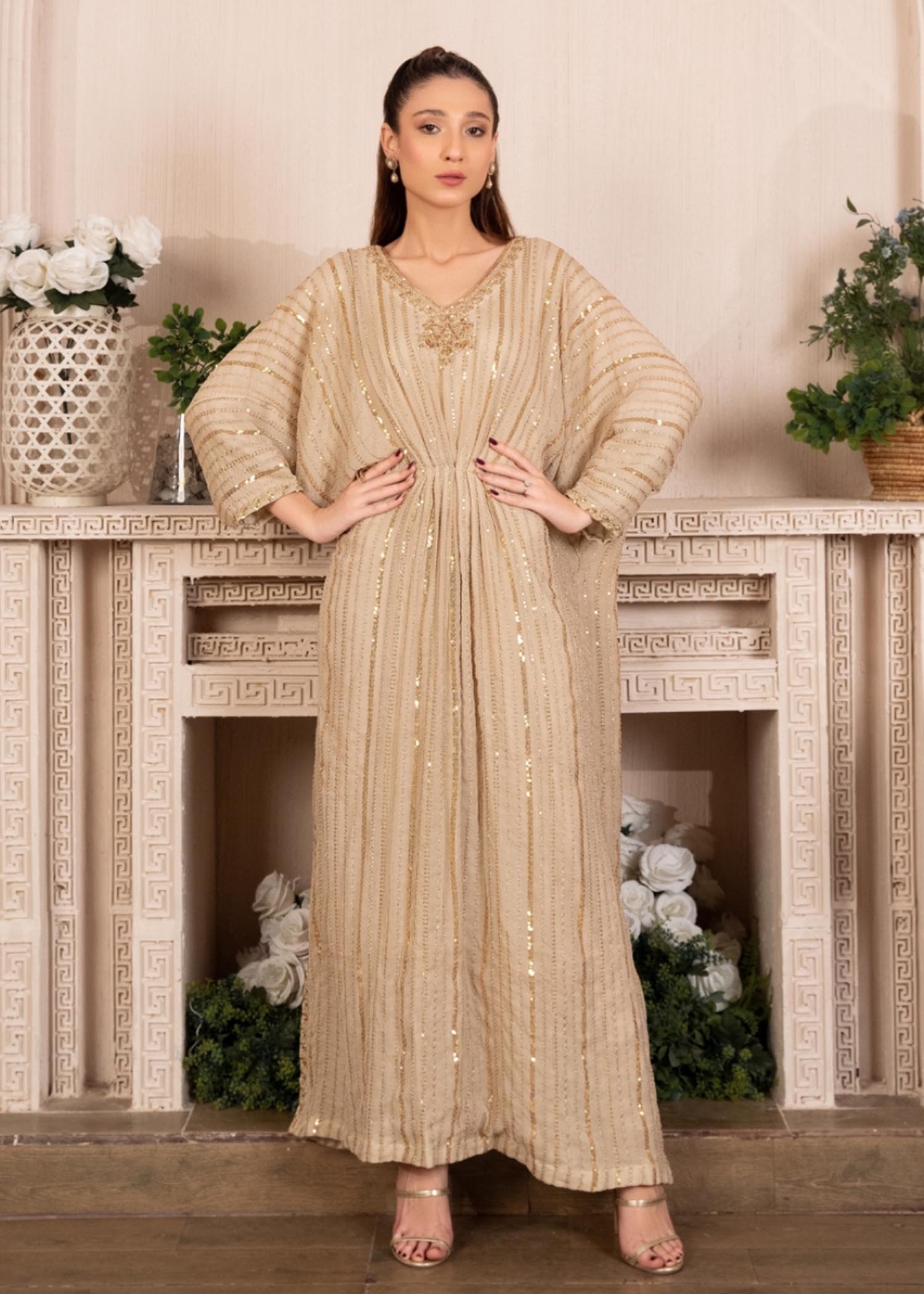 chiffon Kaftan in Beige