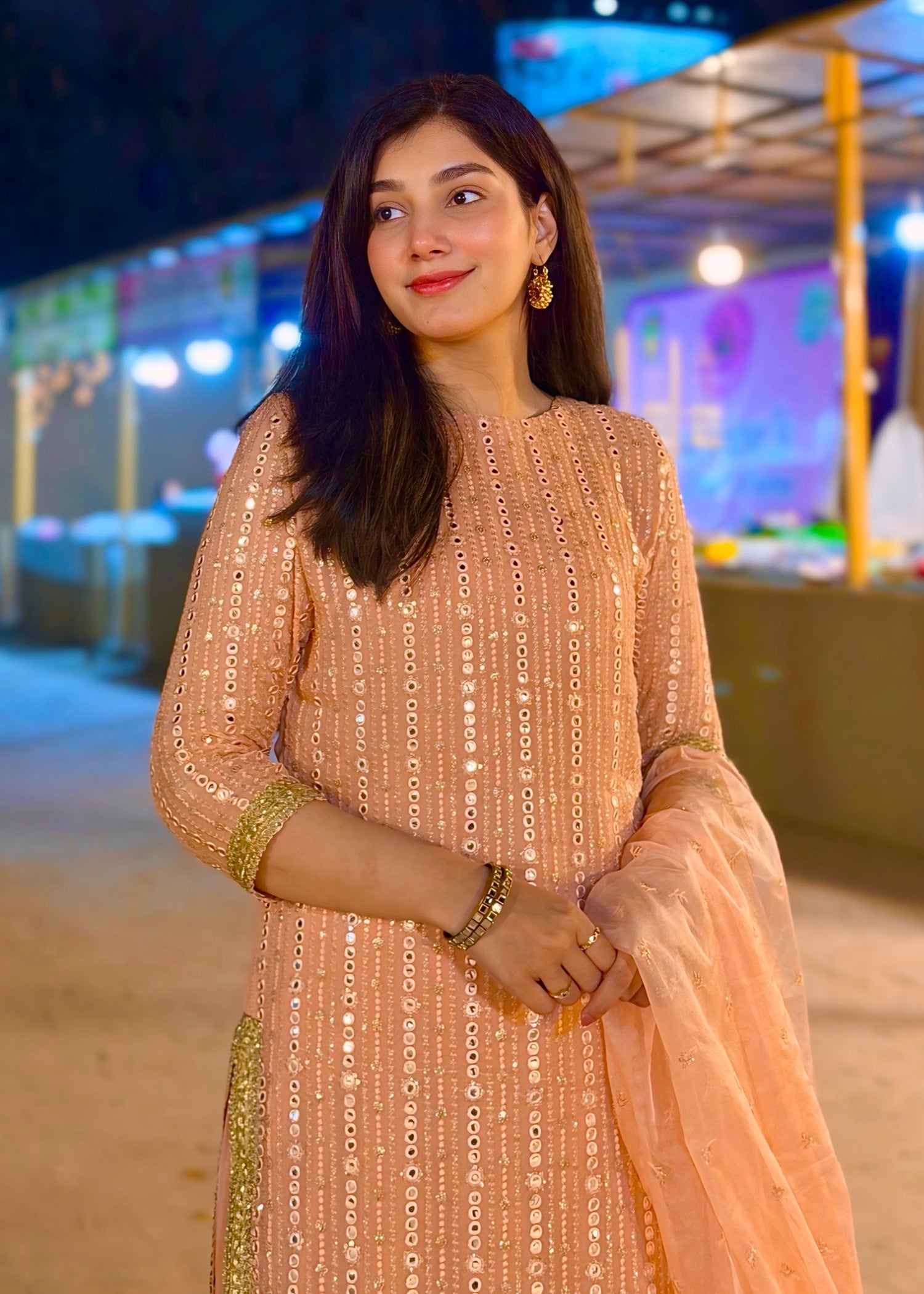 bemberg crinkle chiffon Sharara in Peach pink