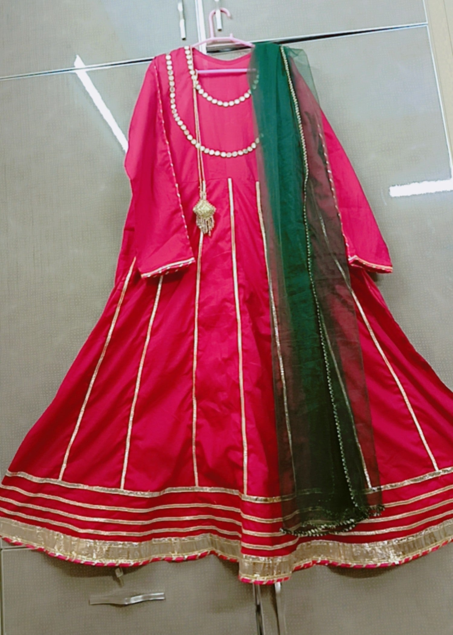 lawn Anarkali in Hot pink