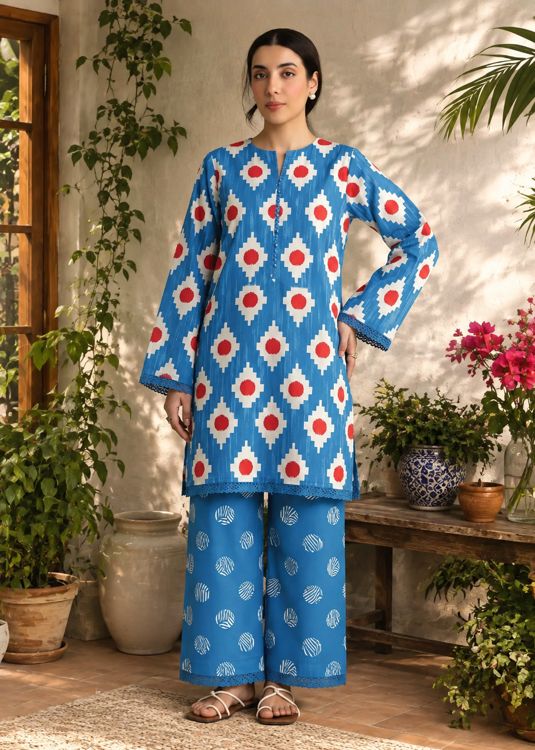 lawn Unstitched in Sky blue, white