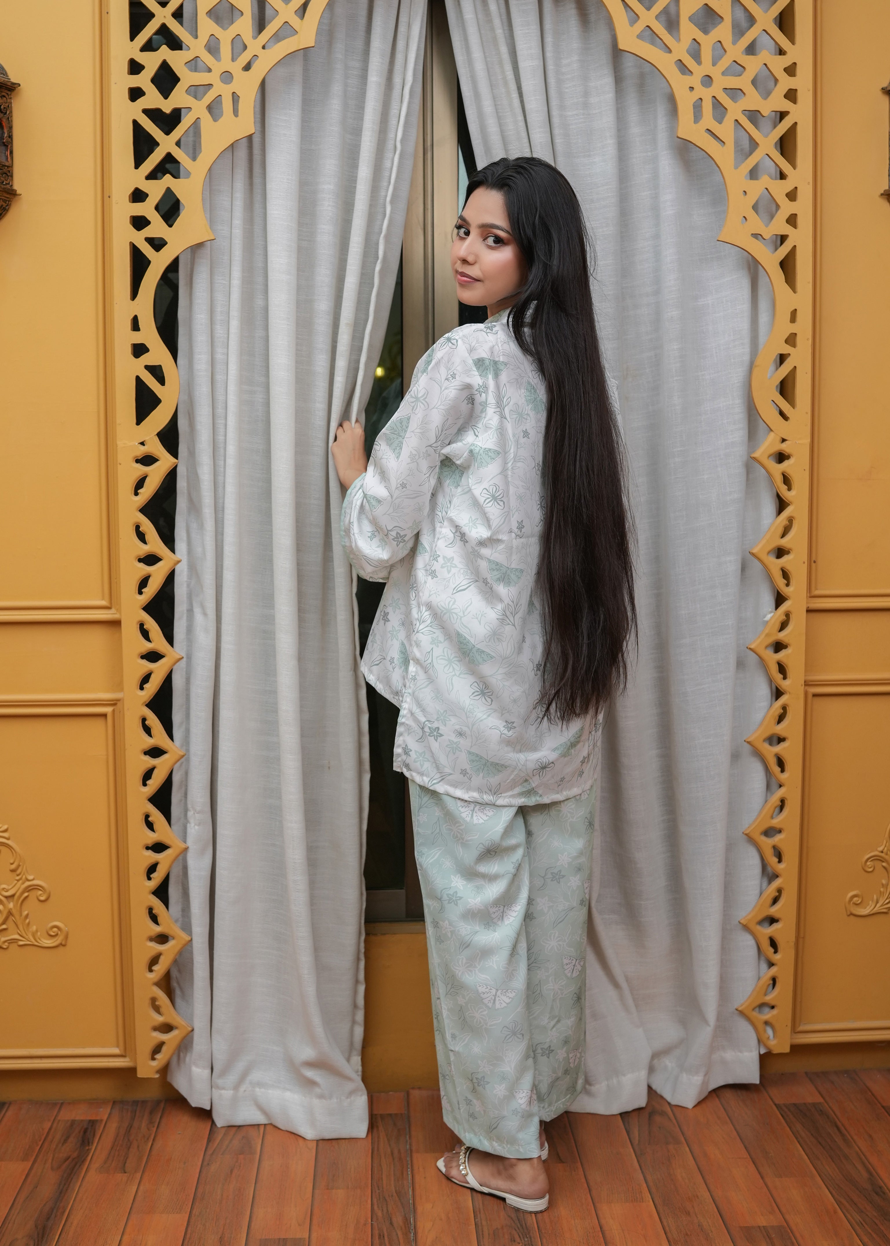 poly lawn Co ord Sets in Light cyan