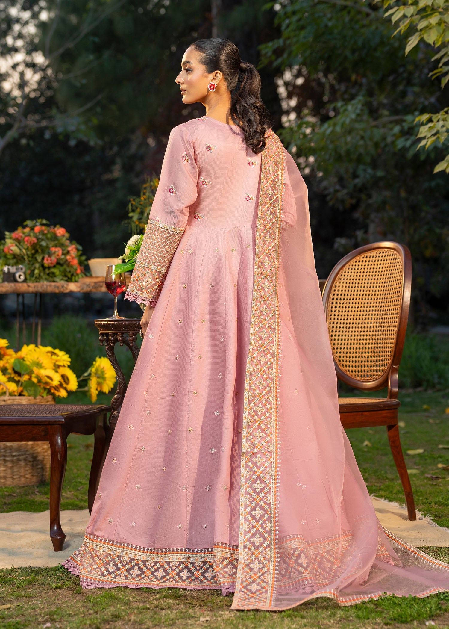 khaddi net Maxi in Pink