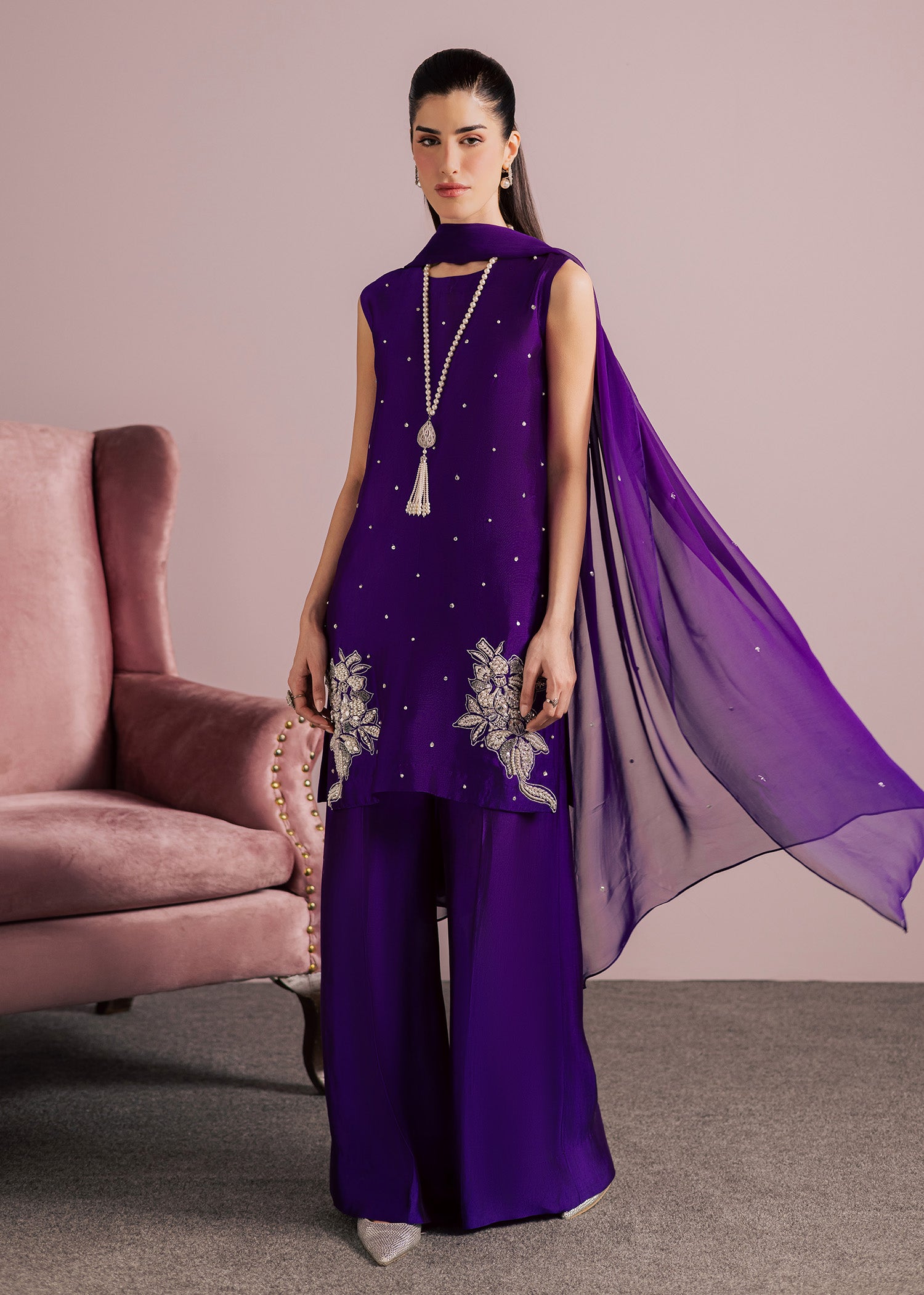 tussar silk Kurta Set in Purple