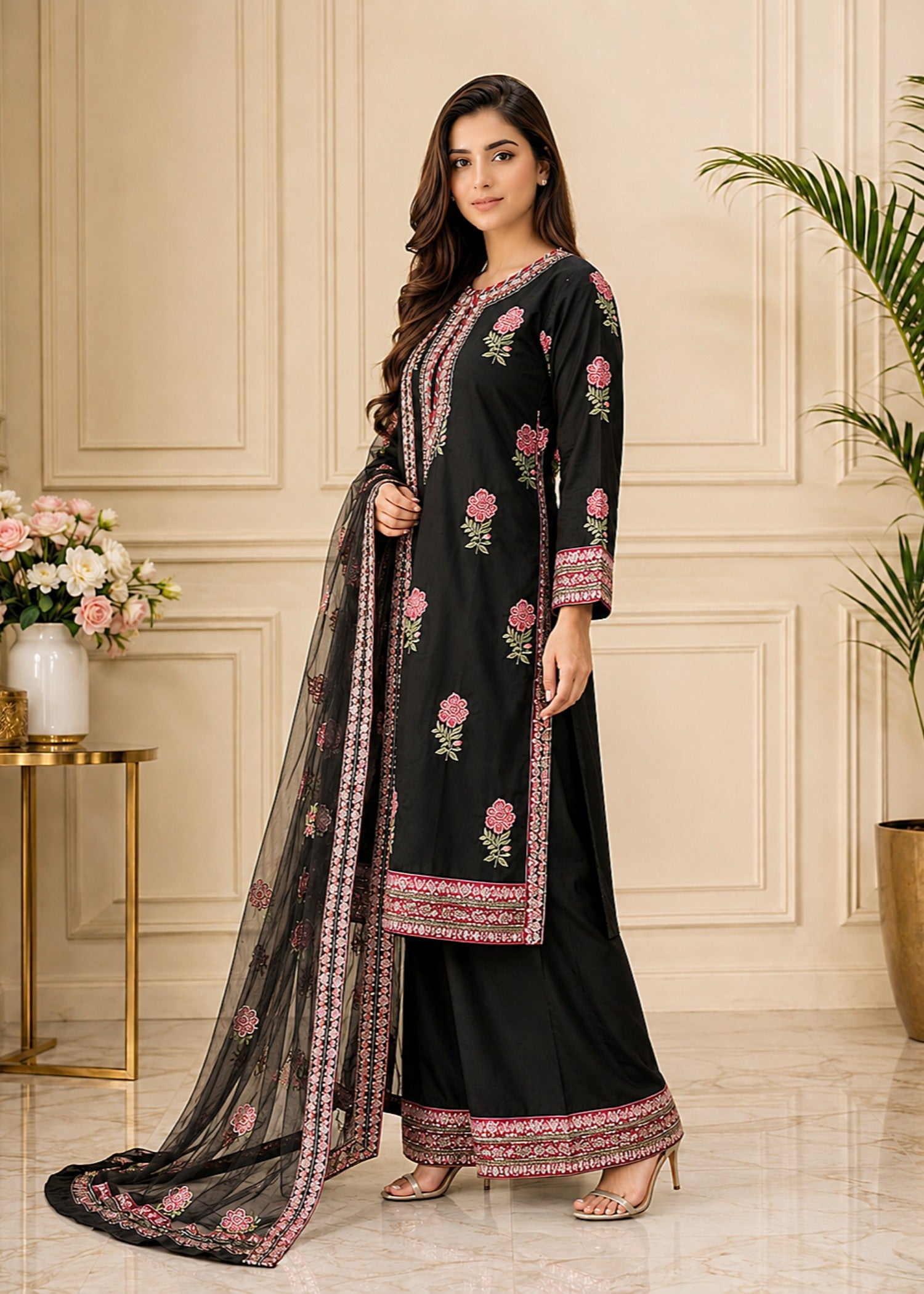raw silk Kurta Set in Black