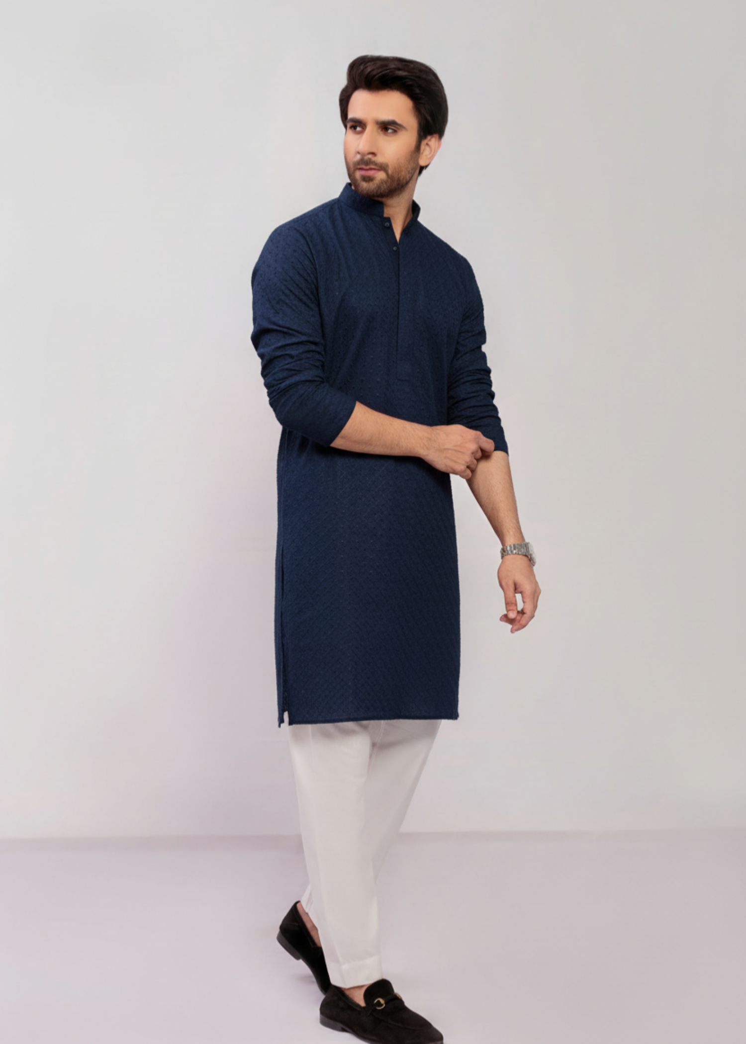 chikankari cotton Kurta in Navy blue by Decuir