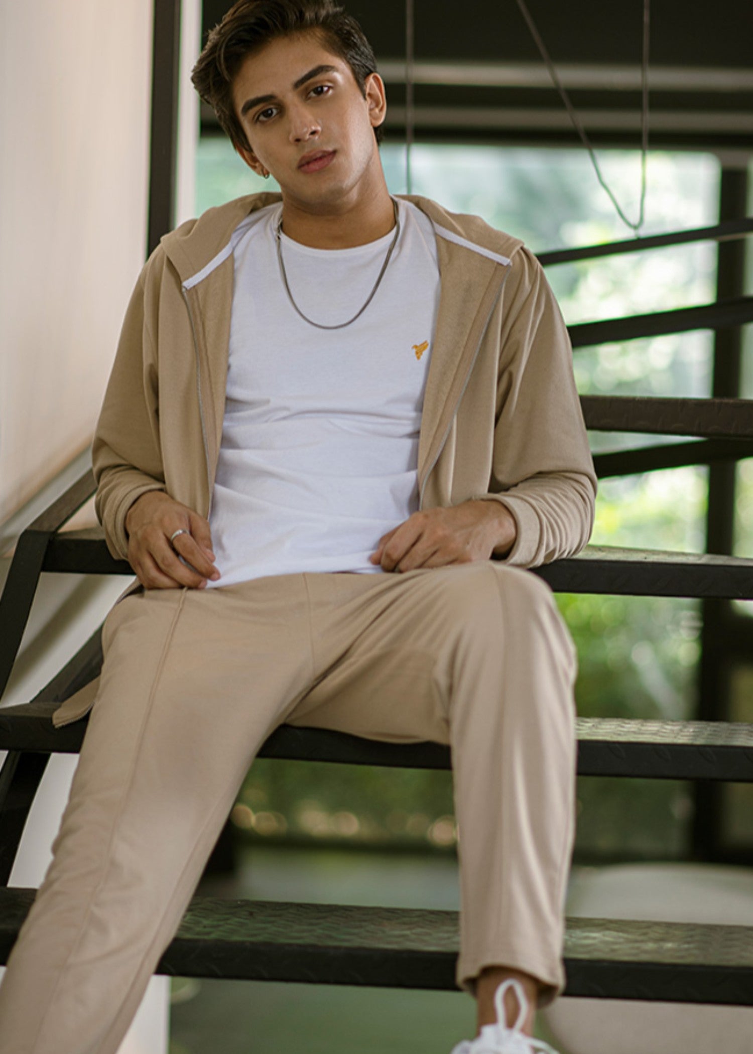 cotton Hoodie in Beige