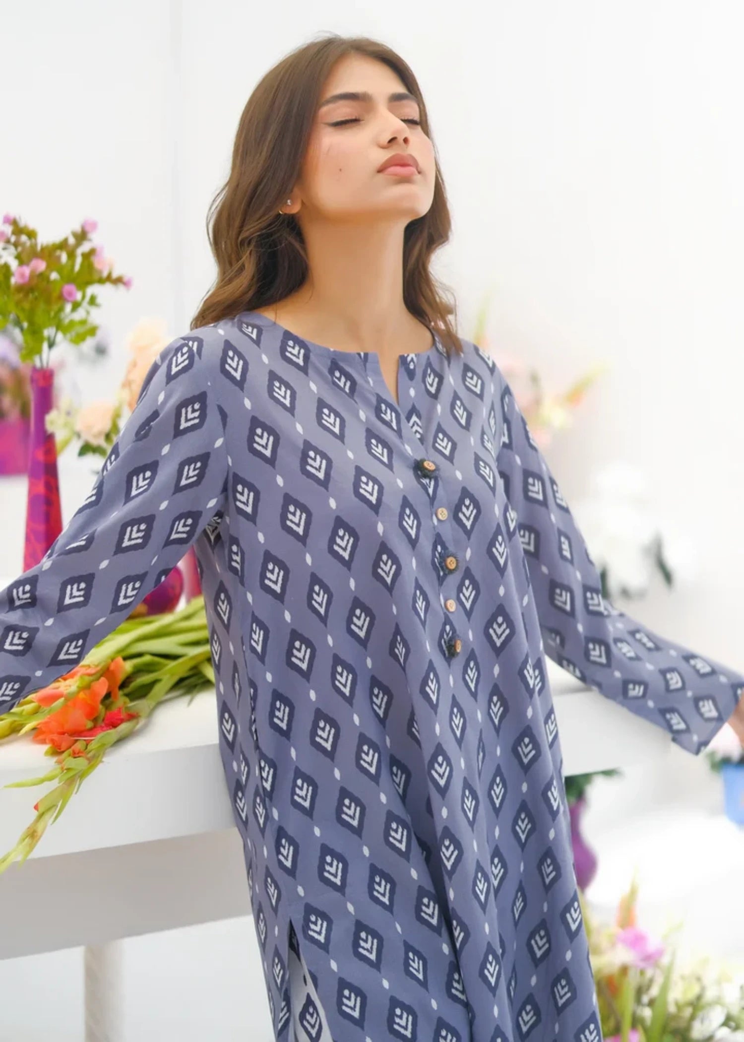lawn Kurta Set in Steel teal