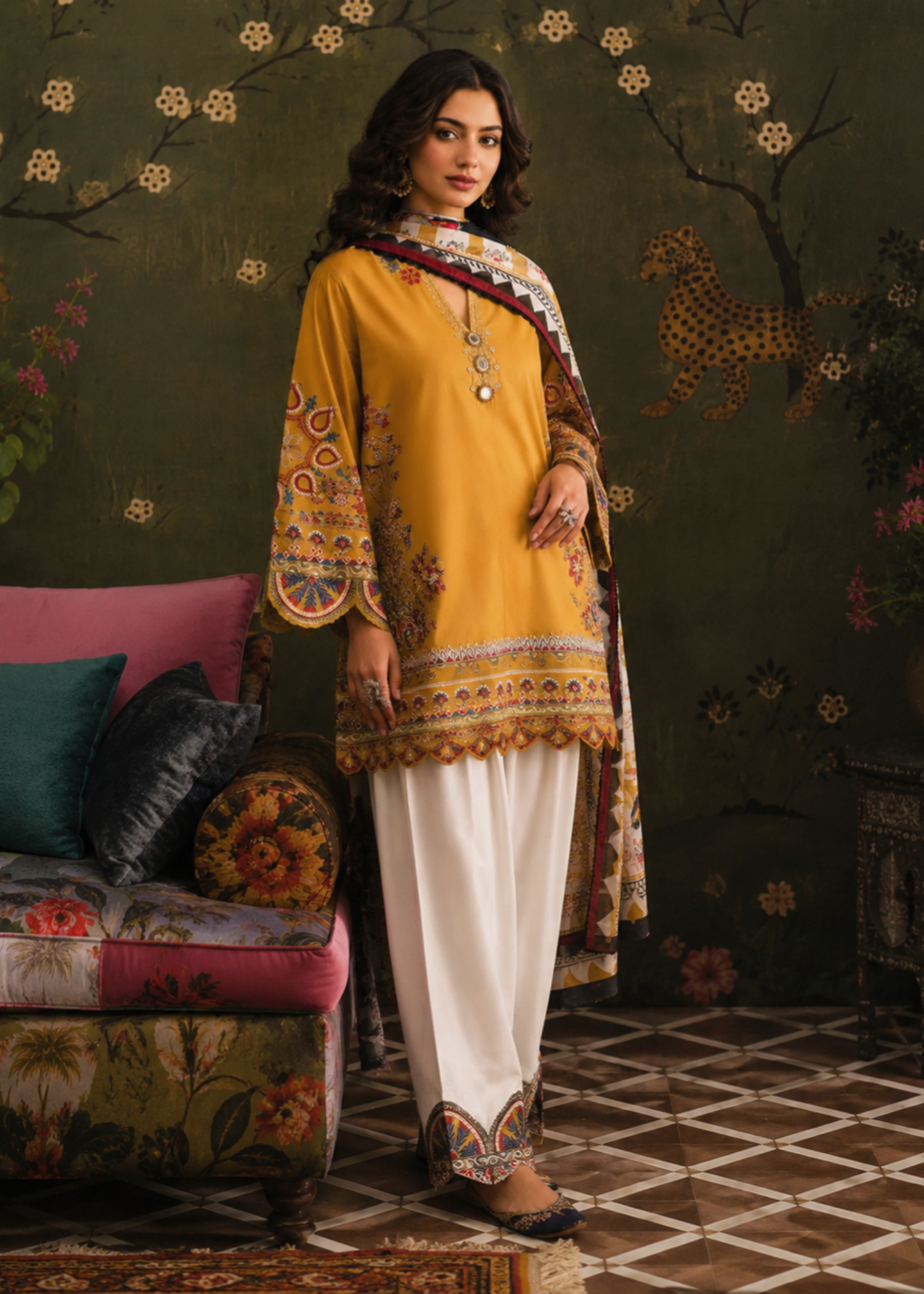 linen Kurta Set in Yellow-orange
