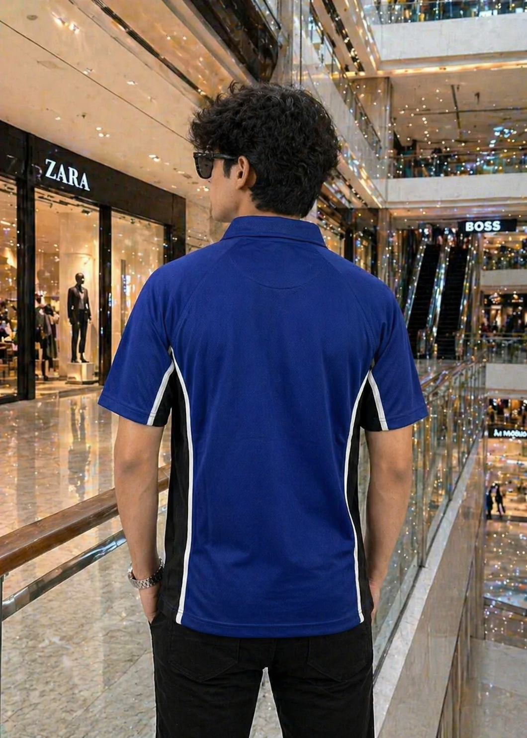 polyester Polo Shirt in Black, royal blue