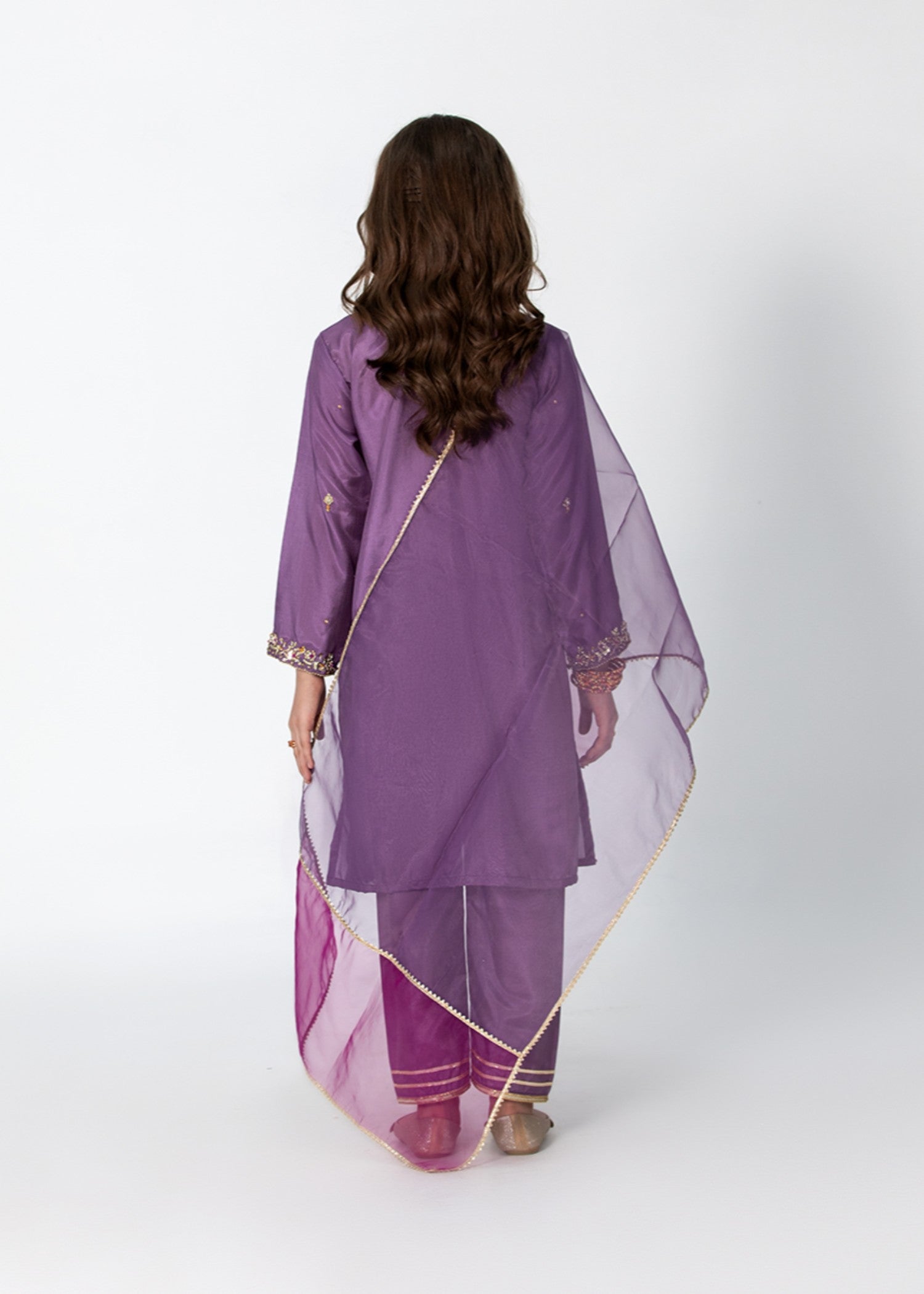 raw silk Kurta Set in Purple ash