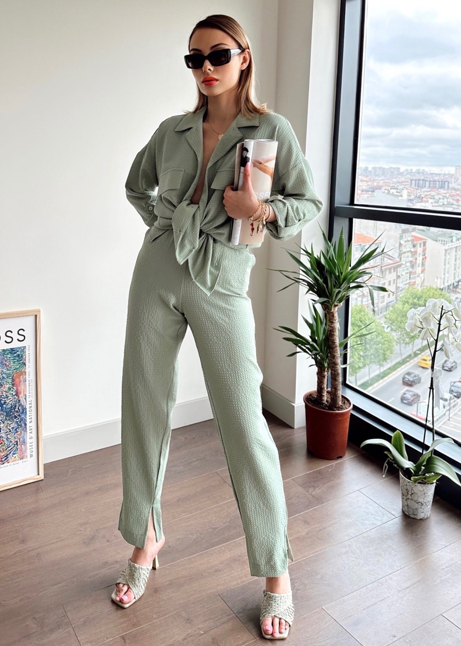 blended linen Co Ord Sets in Mint green
