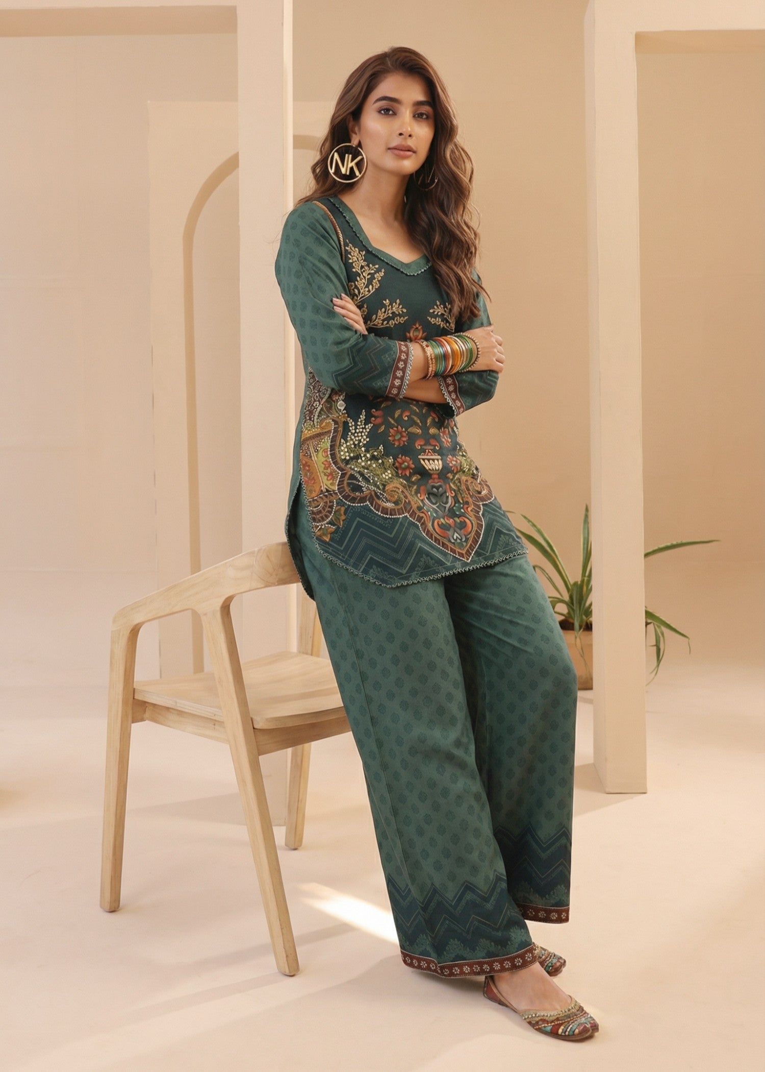 poly silk Kurta Set in Green