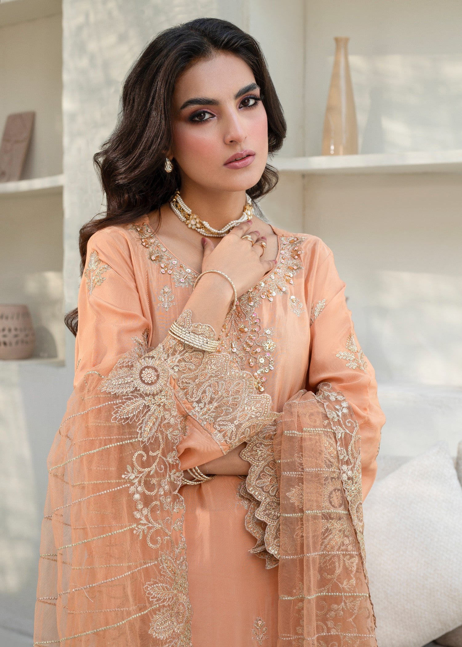 pure silk Kurta Set in Peach pink