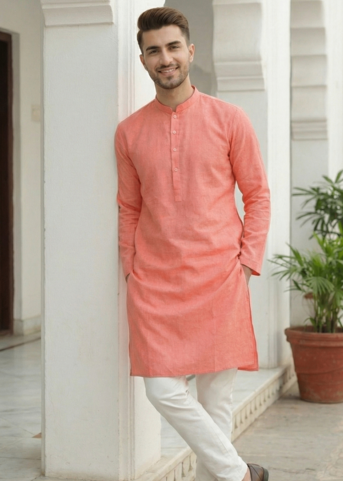 cotton jamawar Kurta in Pink, light pink
