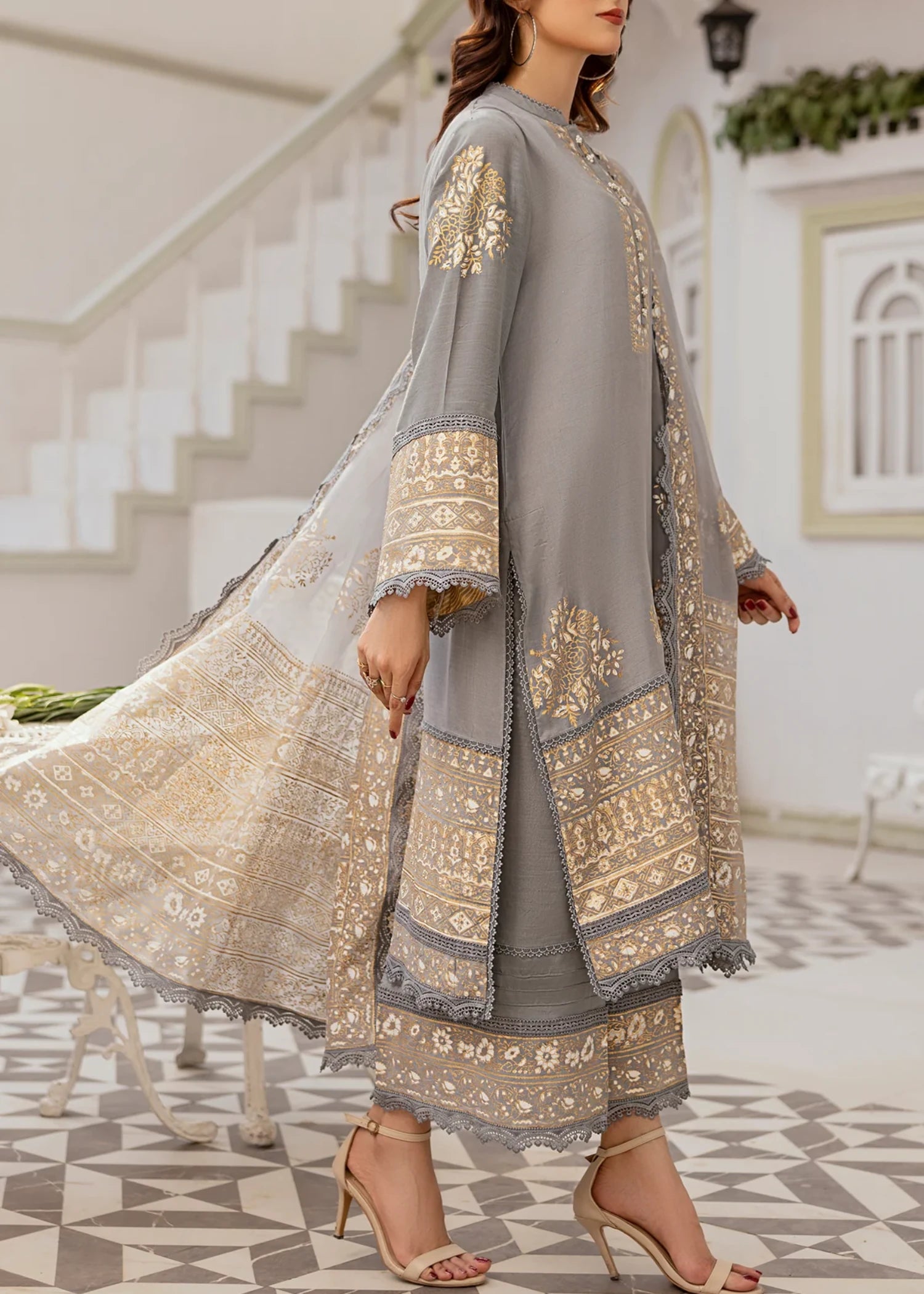 raw silk Unstitched in Warm grey
