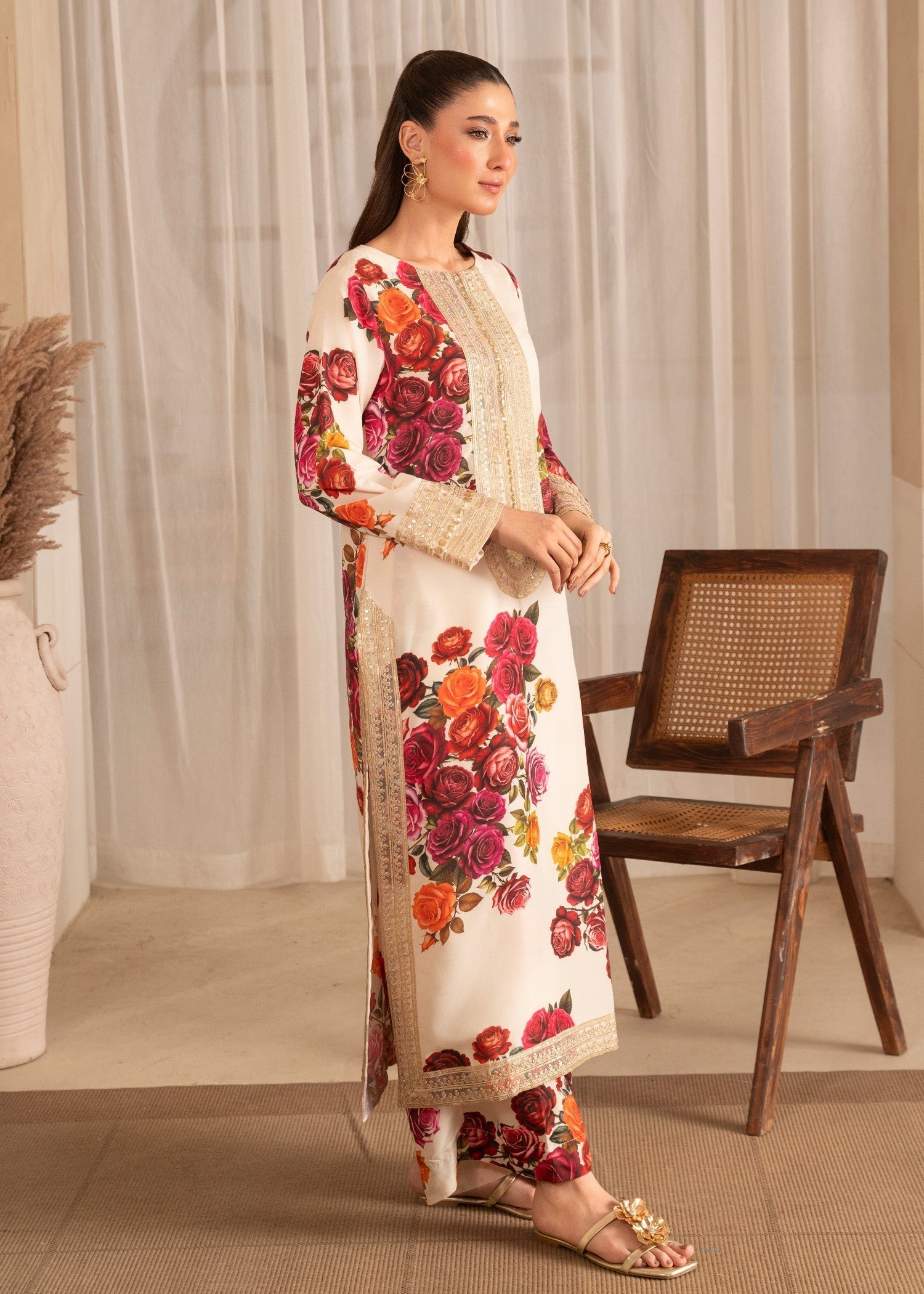 poly silk Co Ord Sets in Ivory