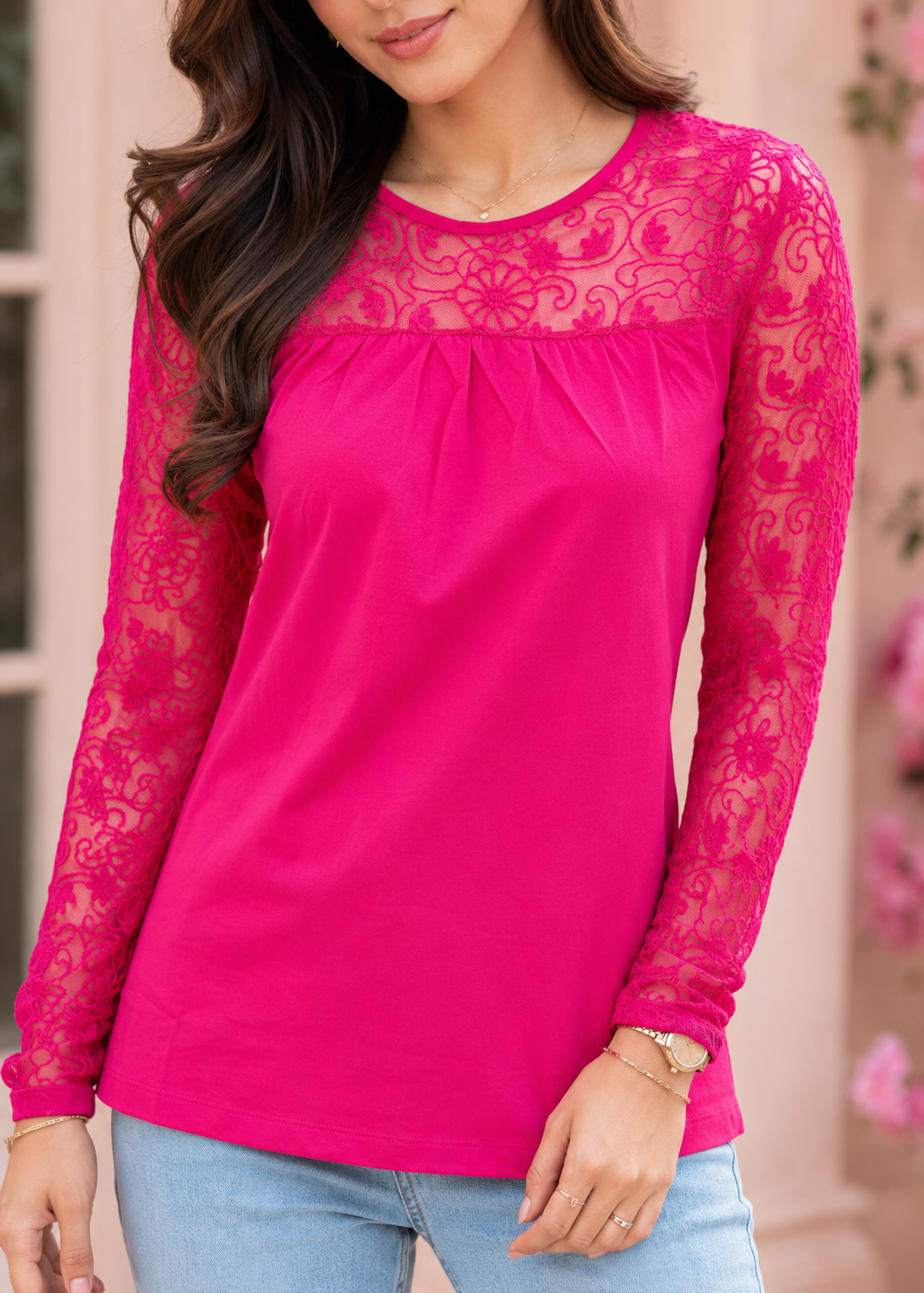 single jersey knit Top in Hot pink