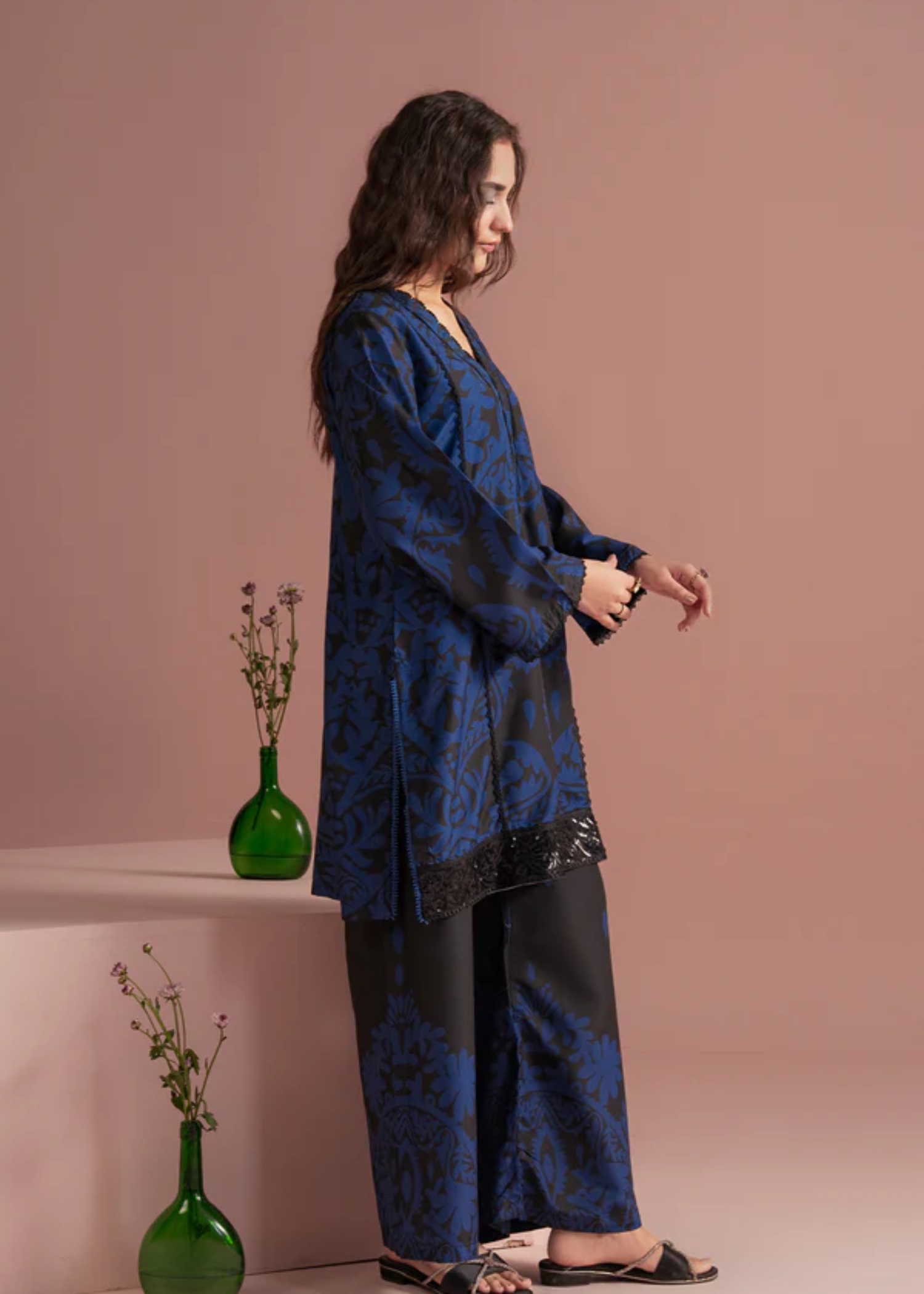 poly lawn Co Ord Sets in Dark blue