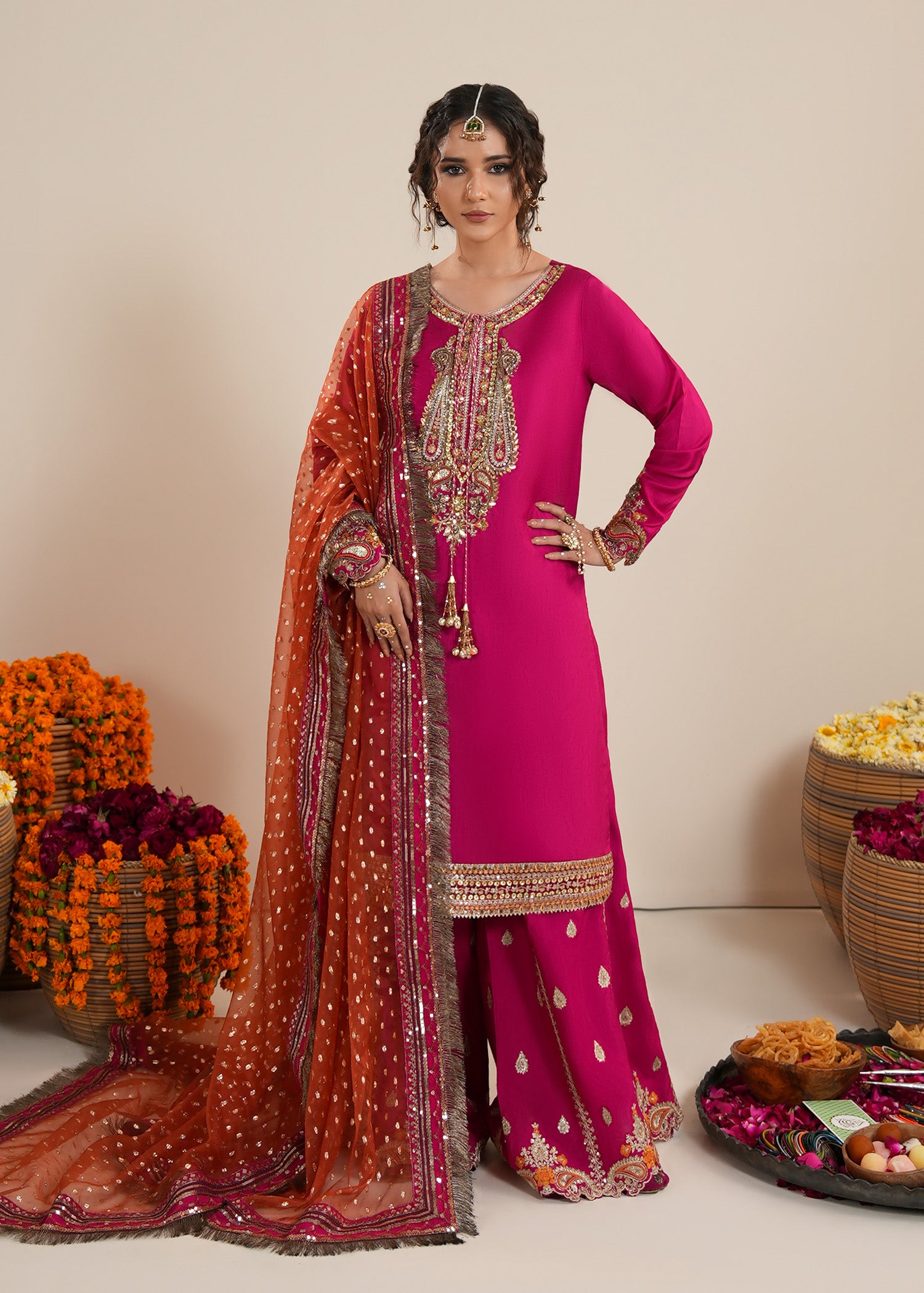 raw silk Sharara in Fuchsia