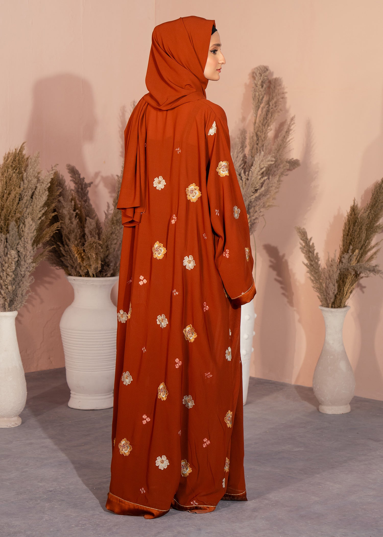 chiffon Abaya in Orange