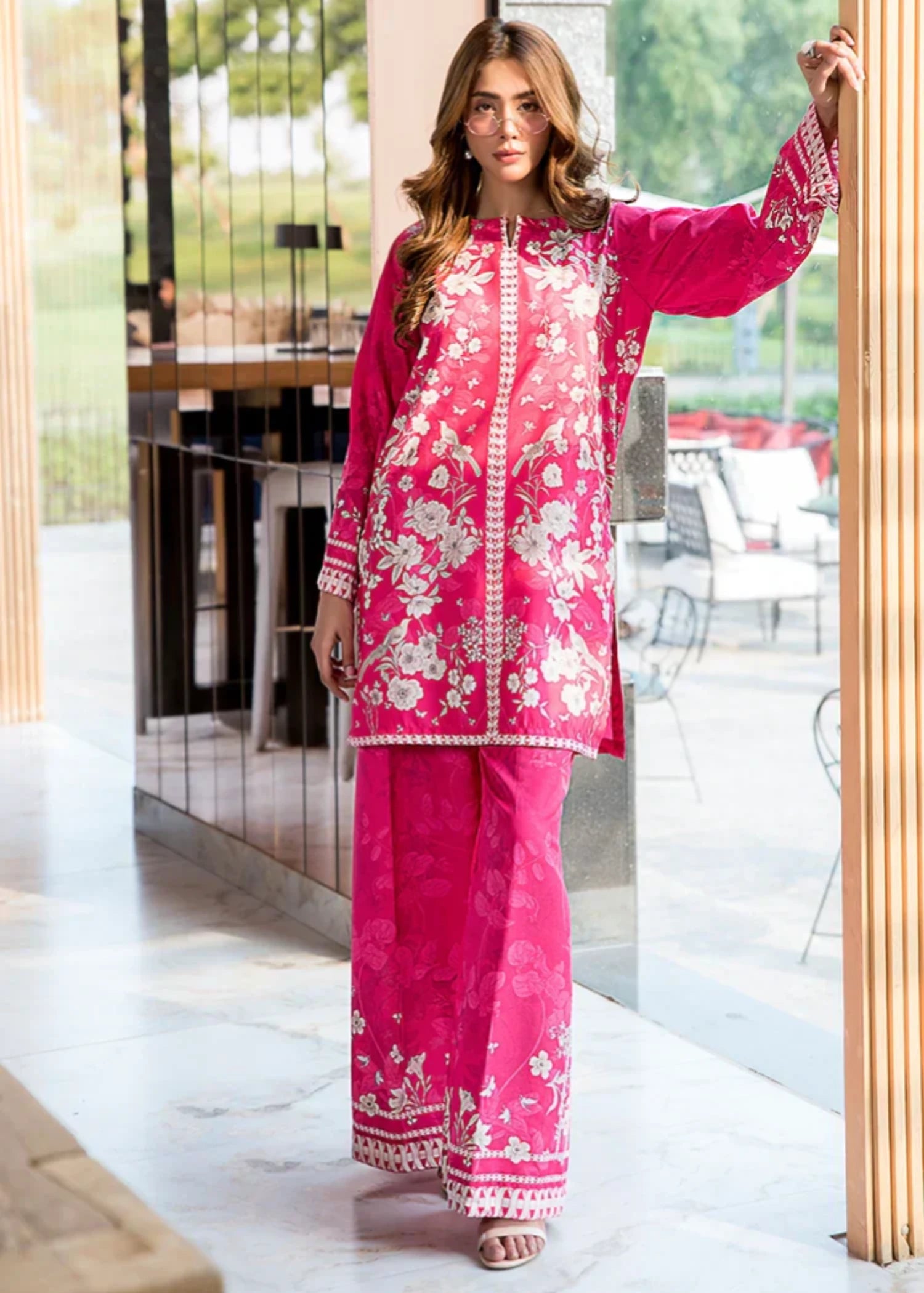 crepe Co Ord Sets in Shocking pink