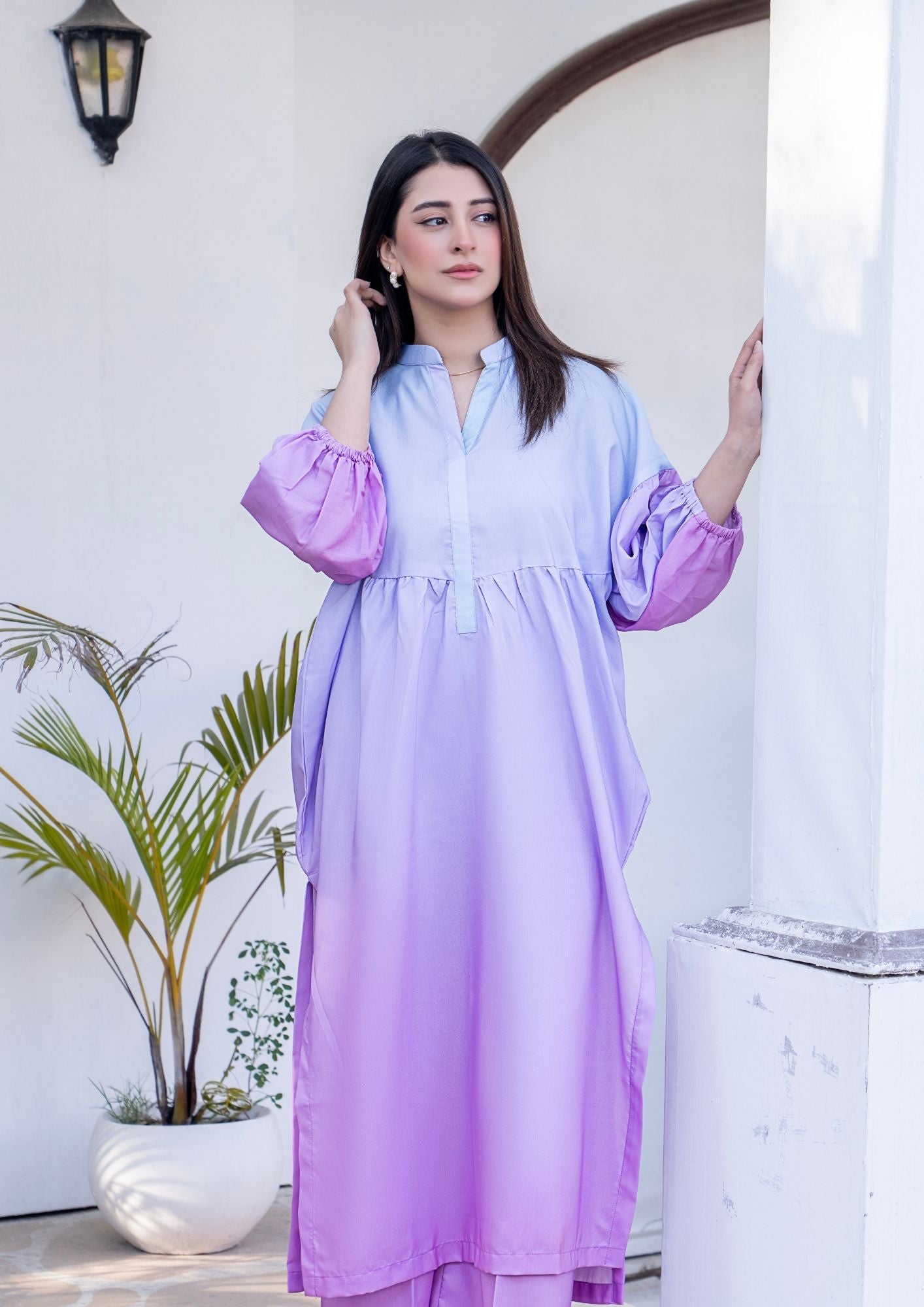 arabic lawn Co Ord Sets in Ice blue, electric purple