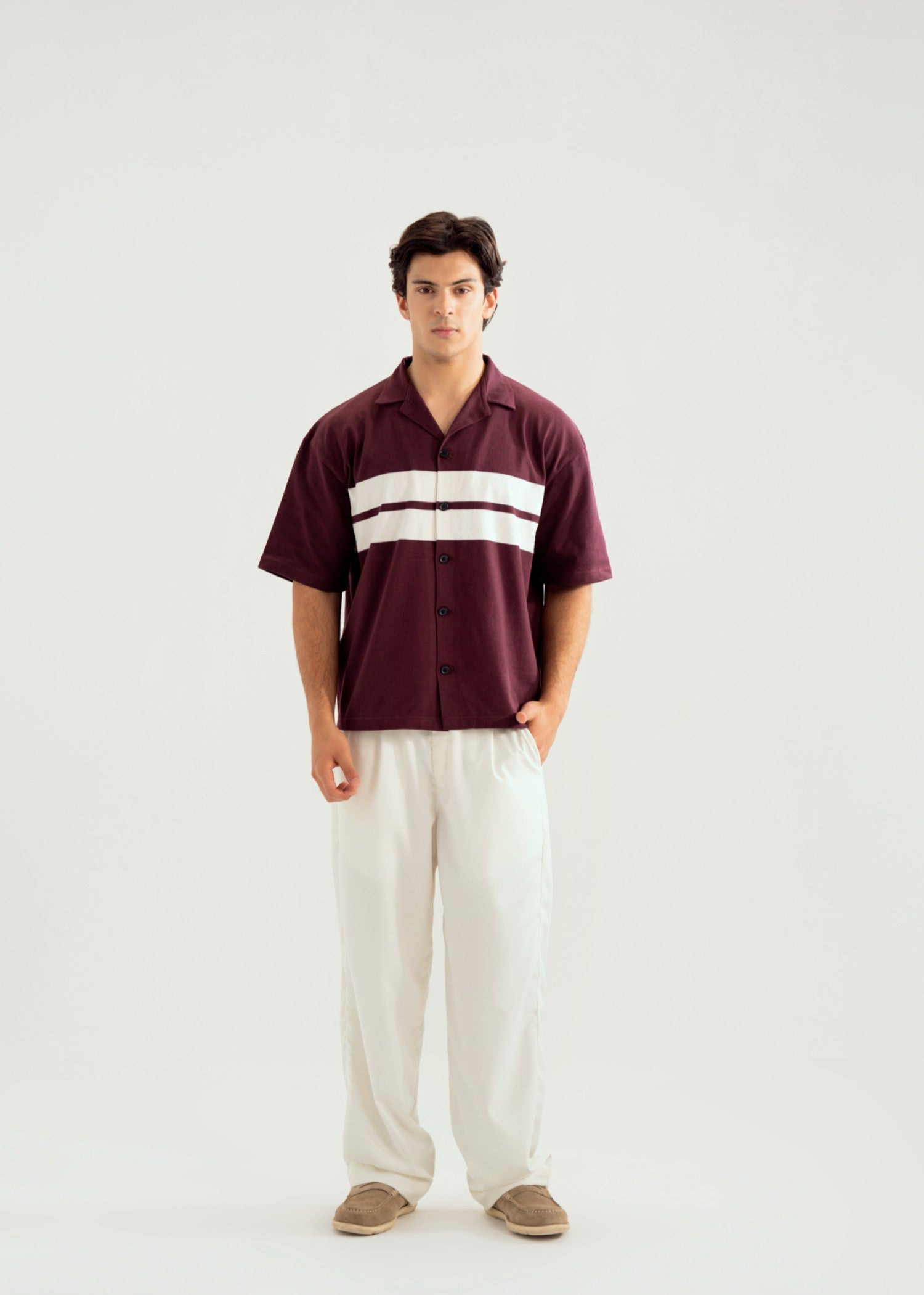 interlock knit Casual Shirt in Maroon, white