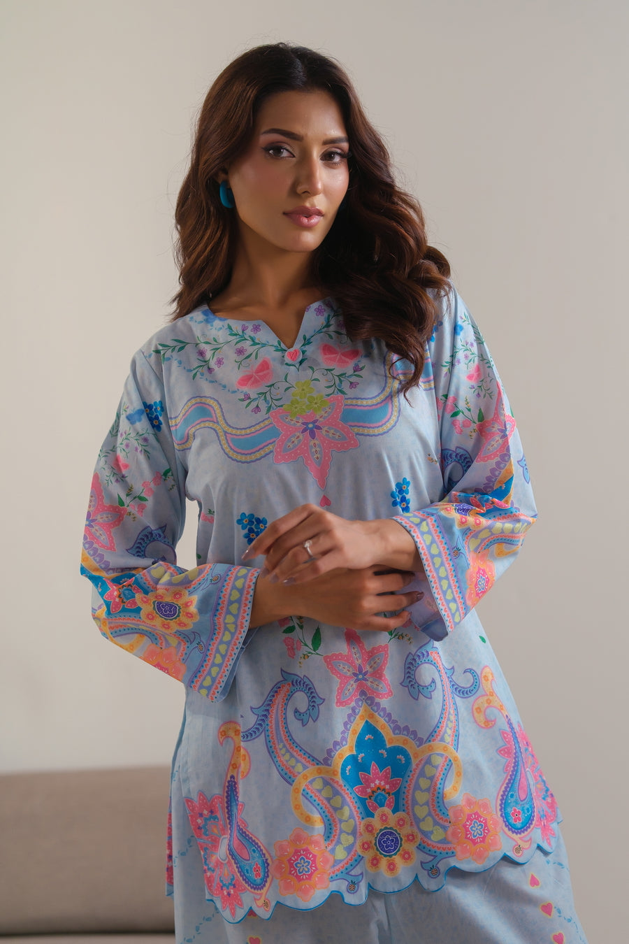 lawn cotton Co Ord Sets in Sky blue