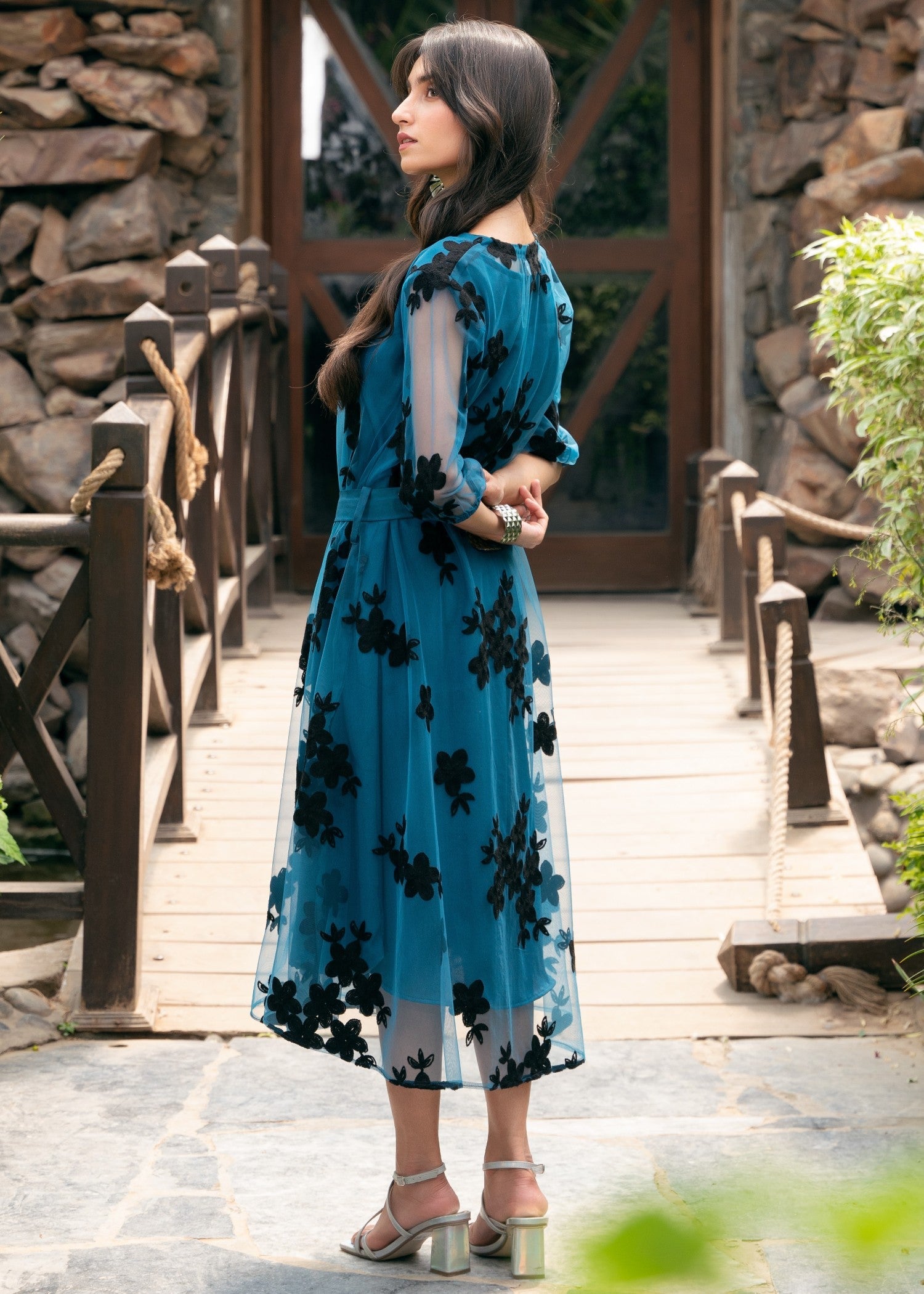 polyester net Dress in Sea green