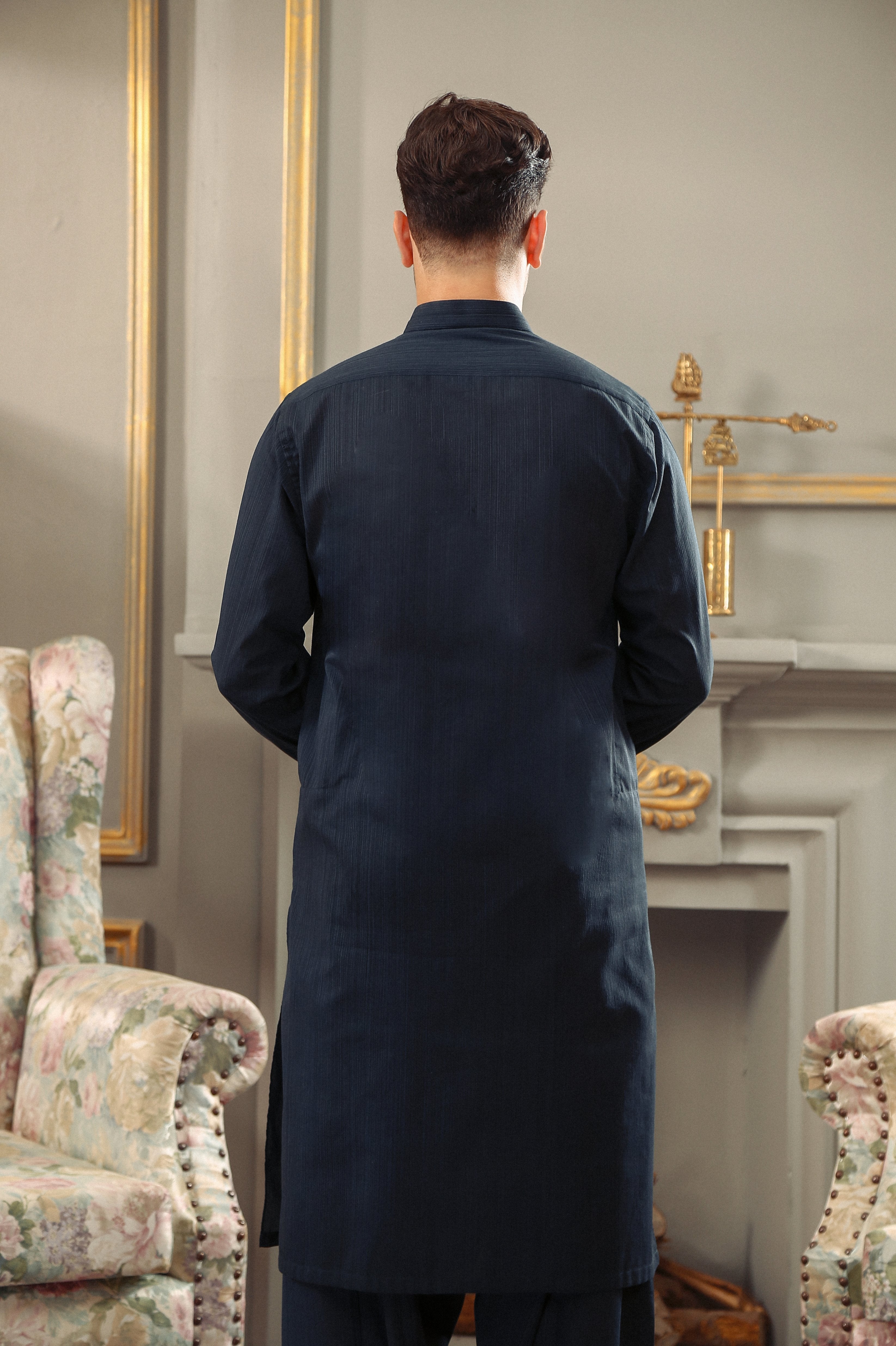 yarn dyed Shalwar Kameez in Navy blue