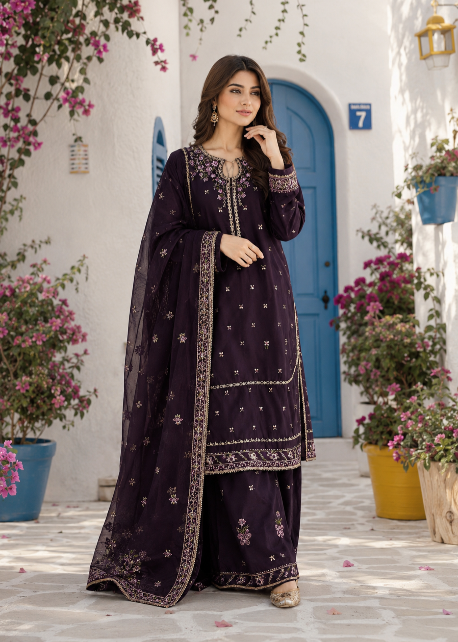 silk Kurta Set in Egg plant