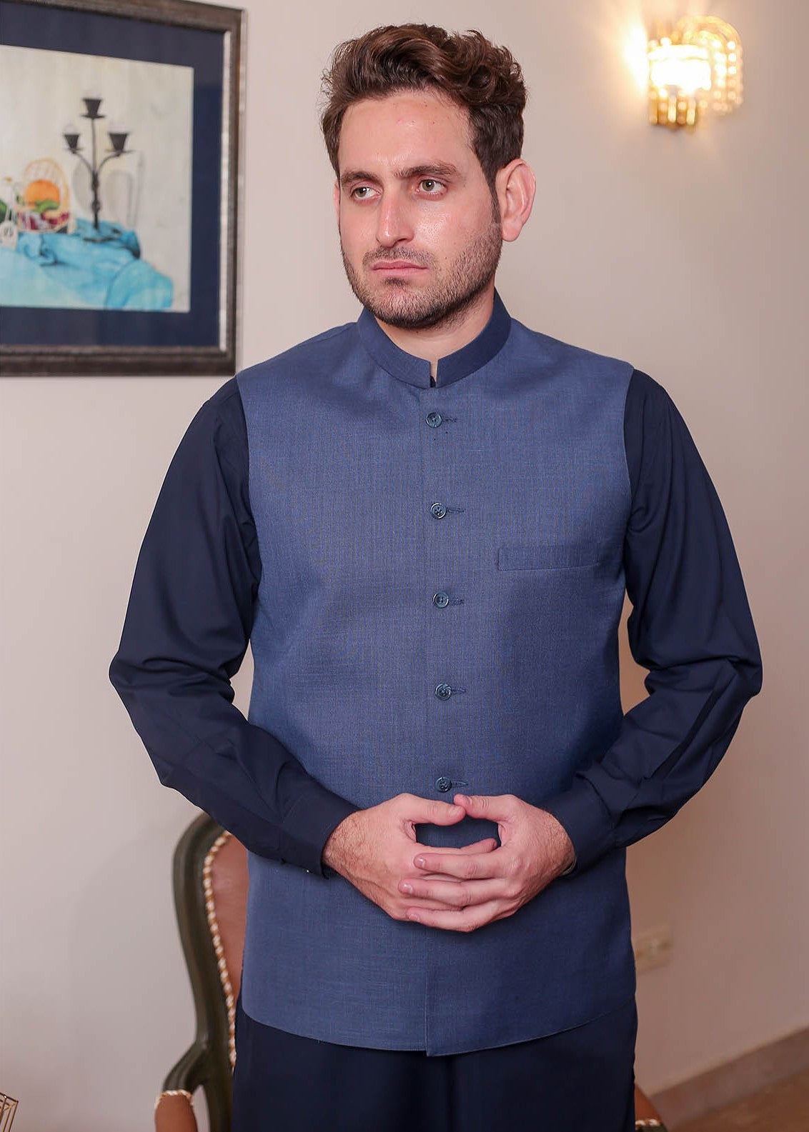 banarsi silk Waistcoat in Blue