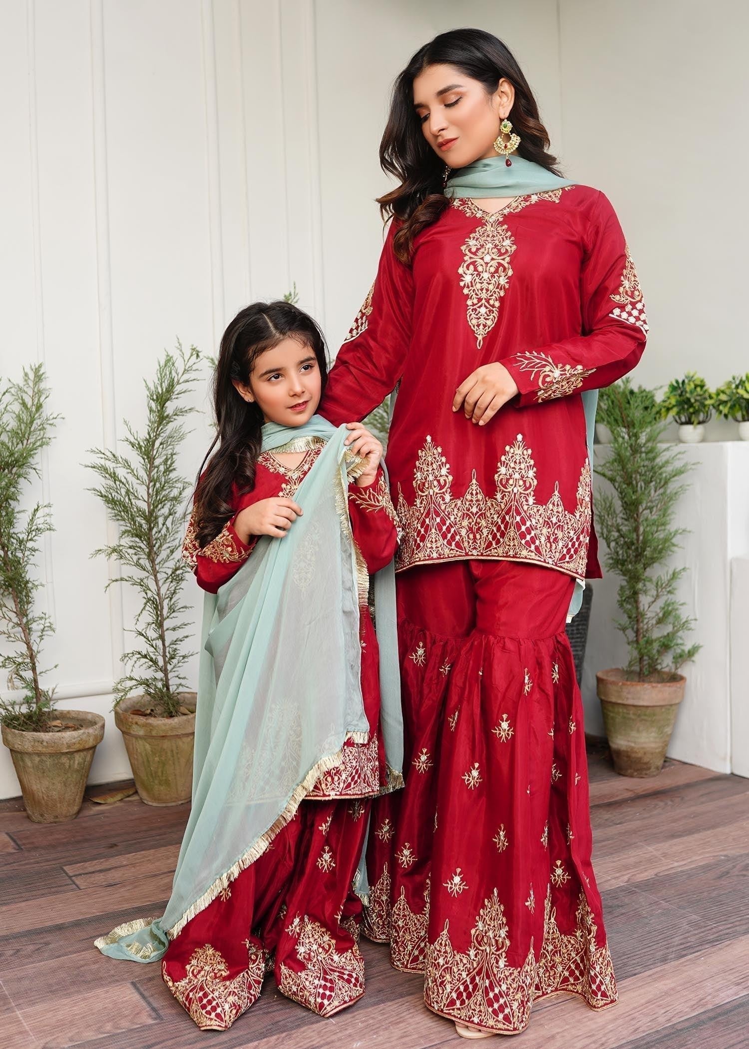 raw silk Gharara in Red