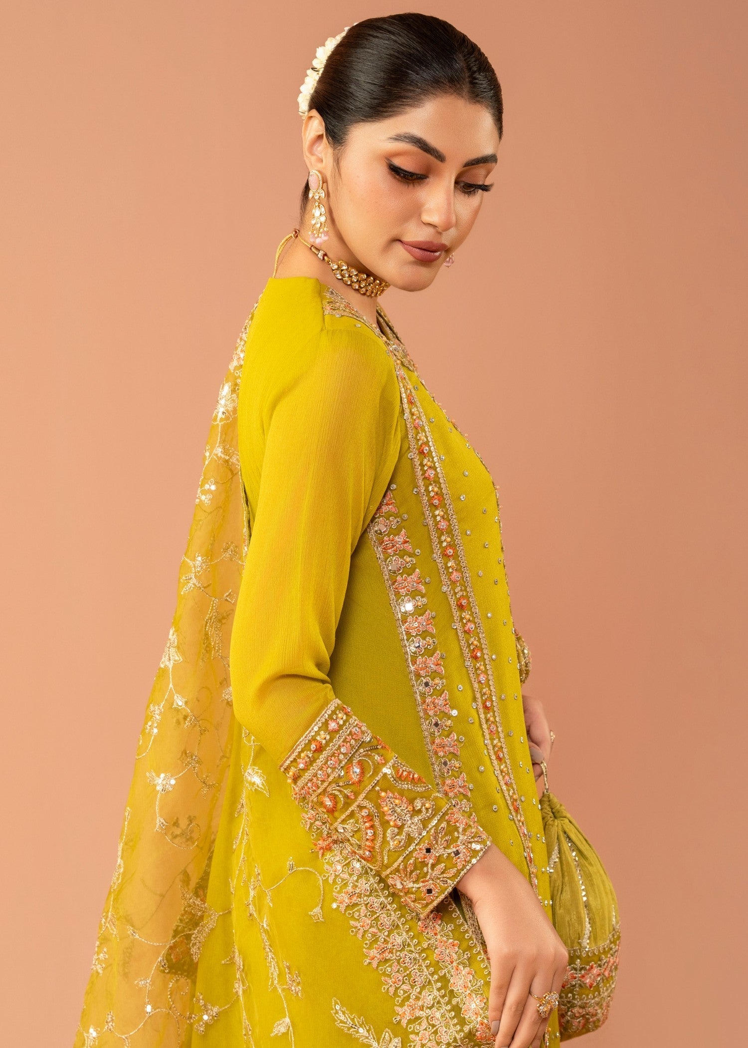 chiffon Kurta Set in Straw